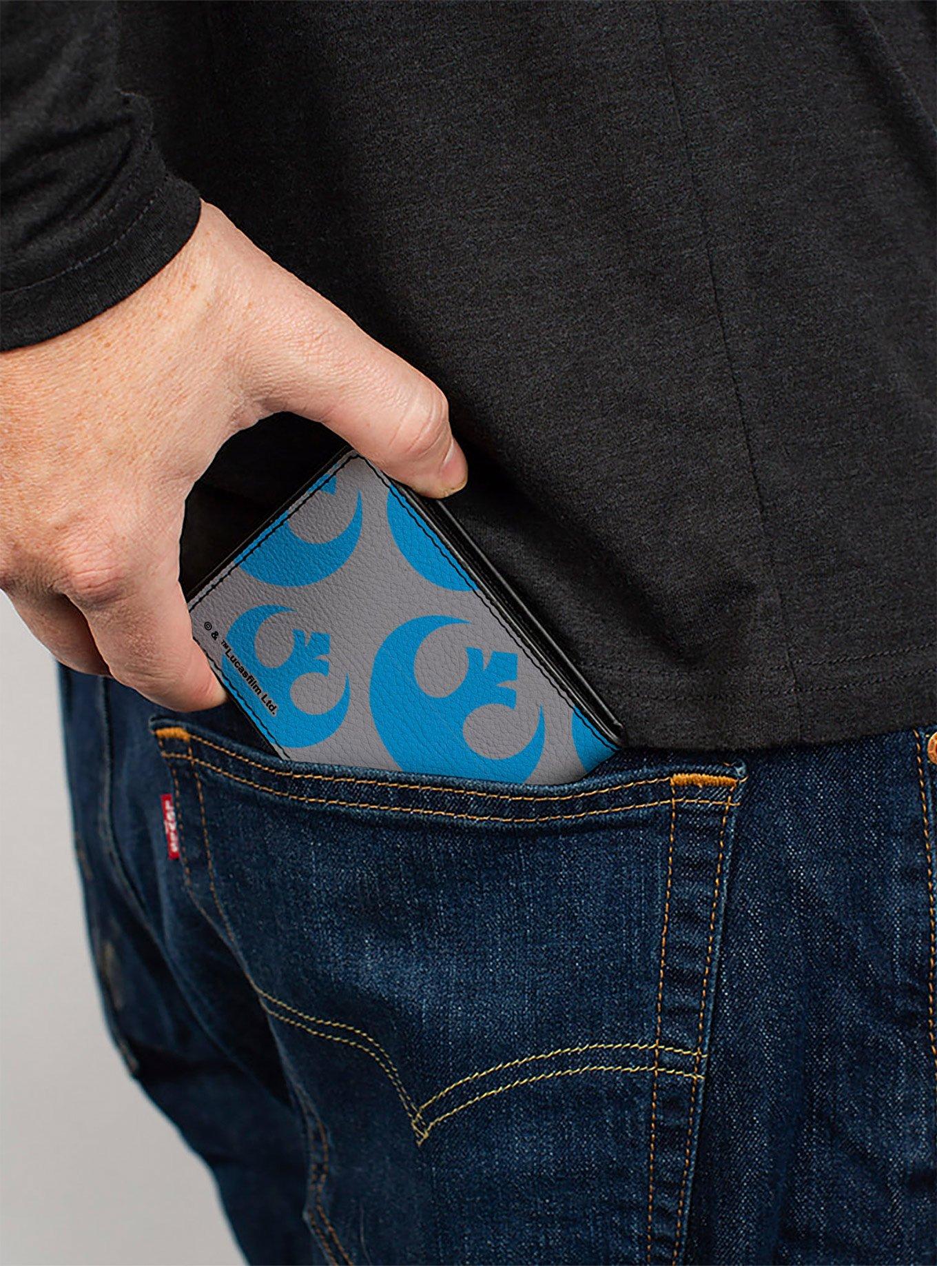 Star Wars R2D2 Pose and Rebel Alliance Insignia Gray Blue Bifold Wallet, , alternate - view 4
