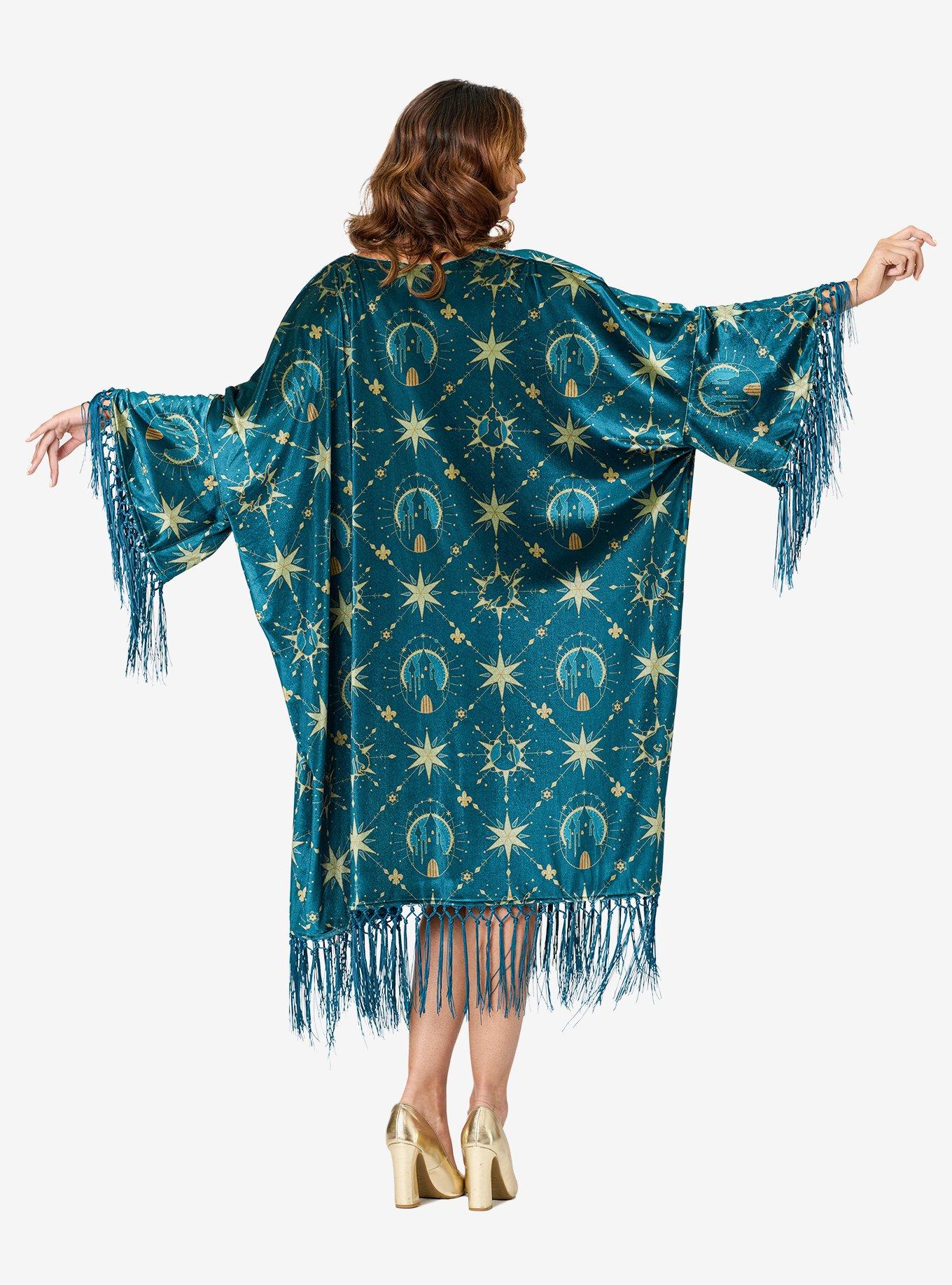 Disney Princess Collection by Unique Vintage Teal & Gold Royal Palace Velvet Fringe Kimono, , hi-res