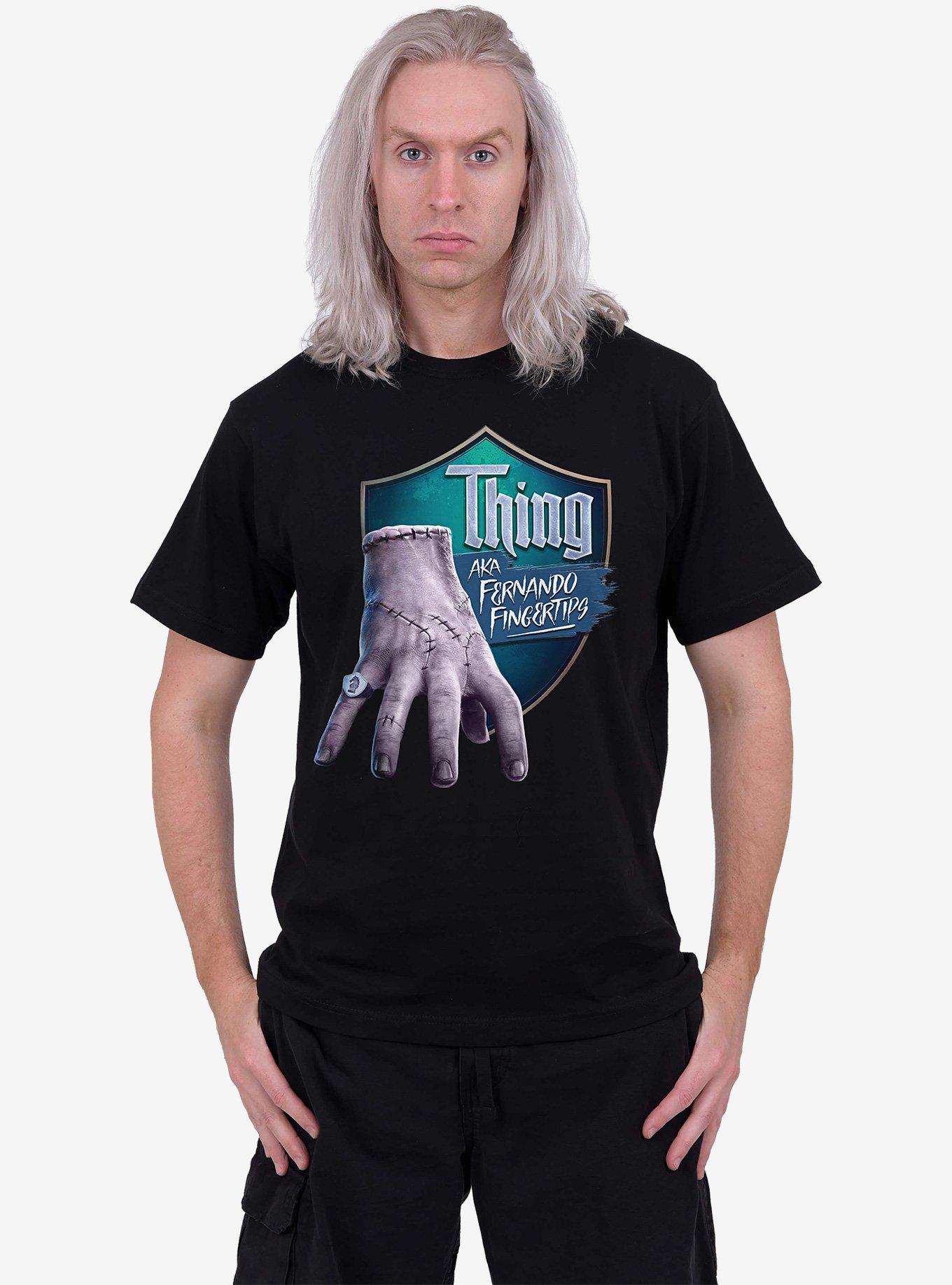 Wednesday Thing Fernando Fingertips Front Print T-Shirt, BLACK, alternate
