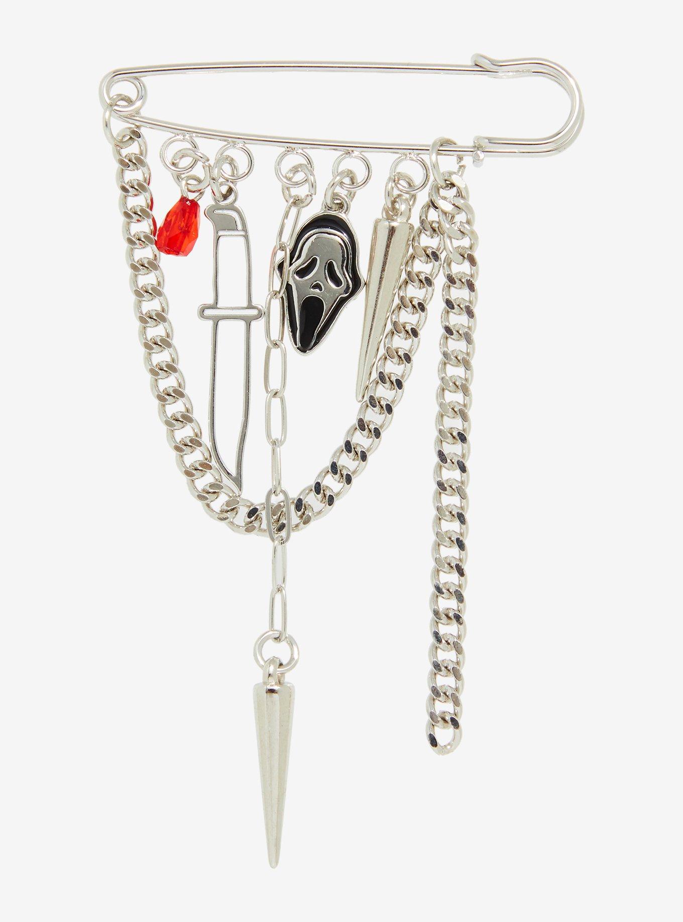 Ghost Face Safety Pin & Charm Brooch, , alternate - view 2