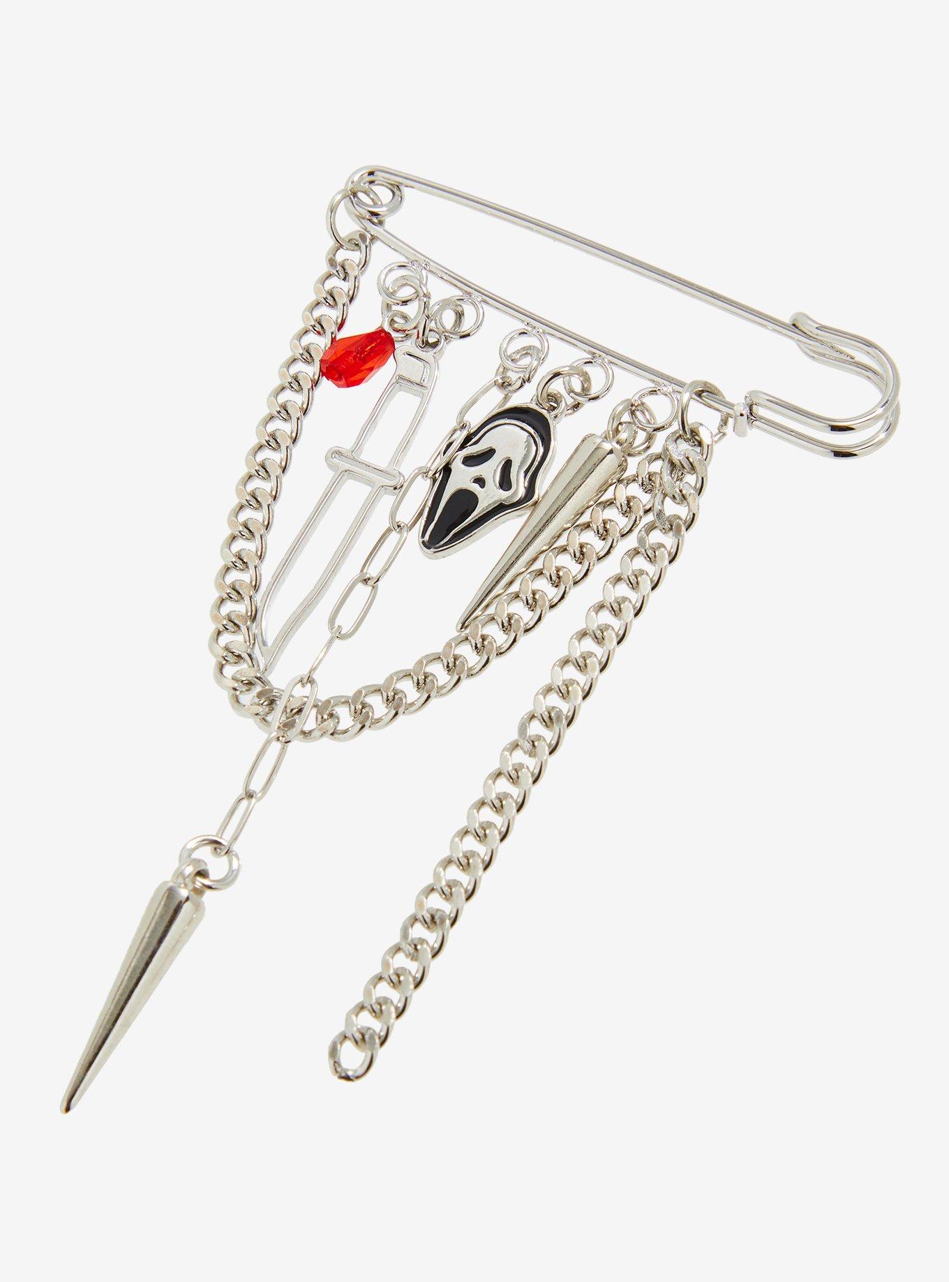 Ghost Face Safety Pin & Charm Brooch, , alternate - view 3