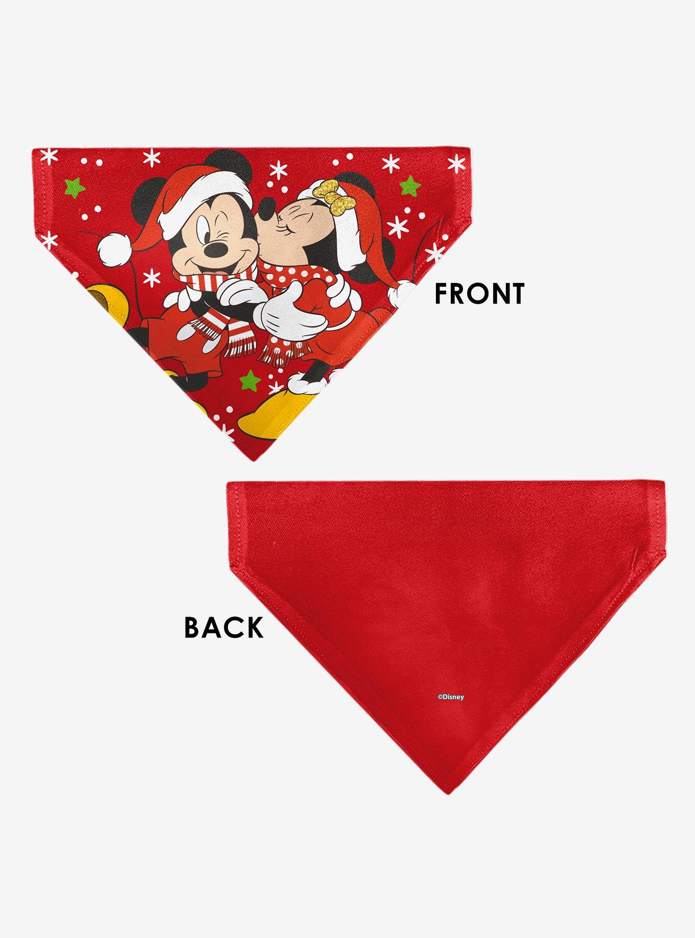 Disney Holiday Mickey and Minnie Santa Hat Kissing Pose Slip On Collar Pet Bandana - Bandana Only, , alternate