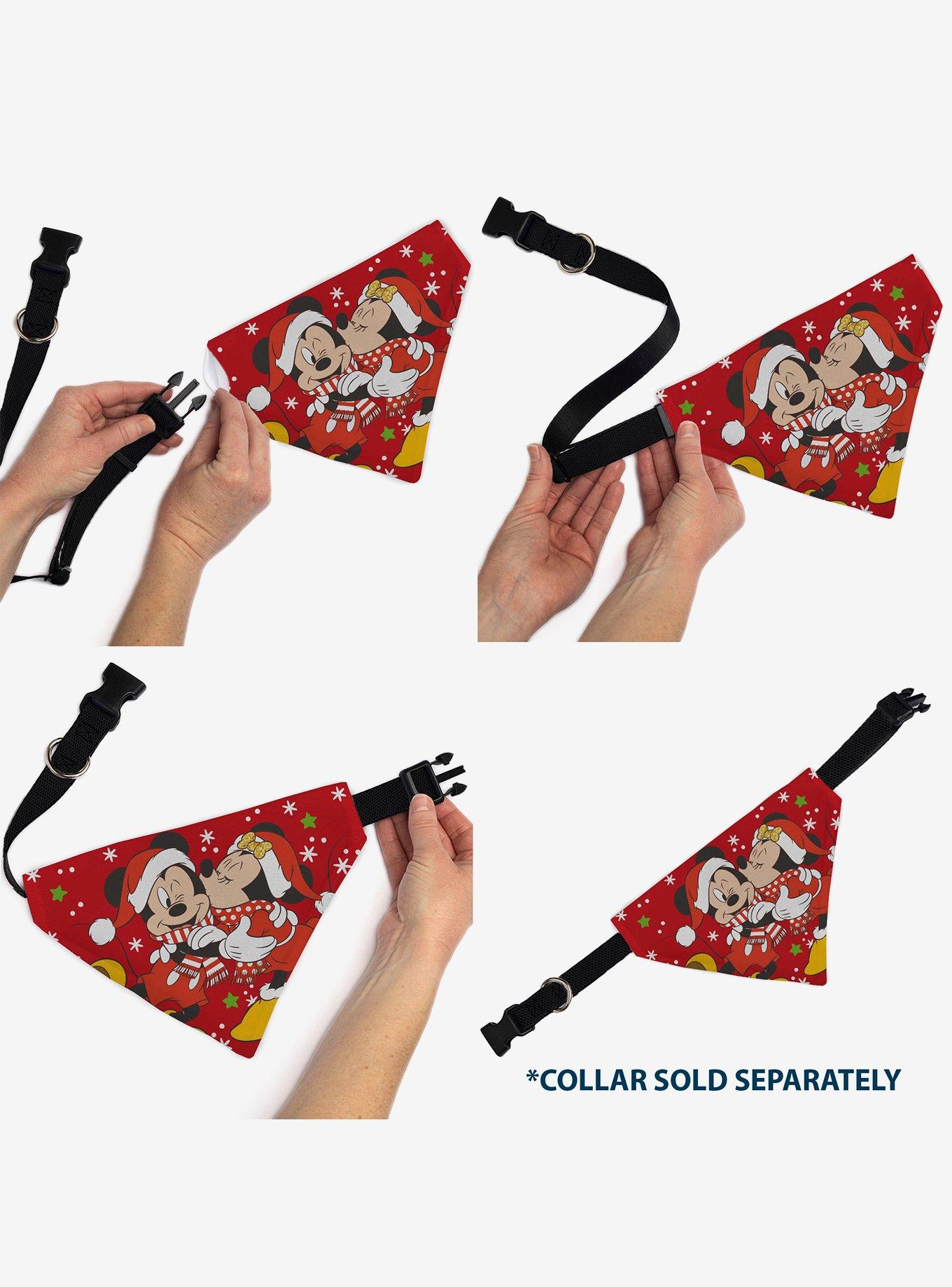 Disney Holiday Mickey and Minnie Santa Hat Kissing Pose Slip On Collar Pet Bandana - Bandana Only, , alternate