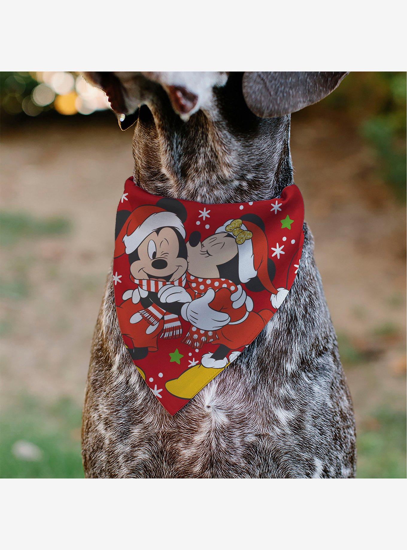 Disney Holiday Mickey and Minnie Santa Hat Kissing Pose Slip On Collar Pet Bandana - Bandana Only, , alternate