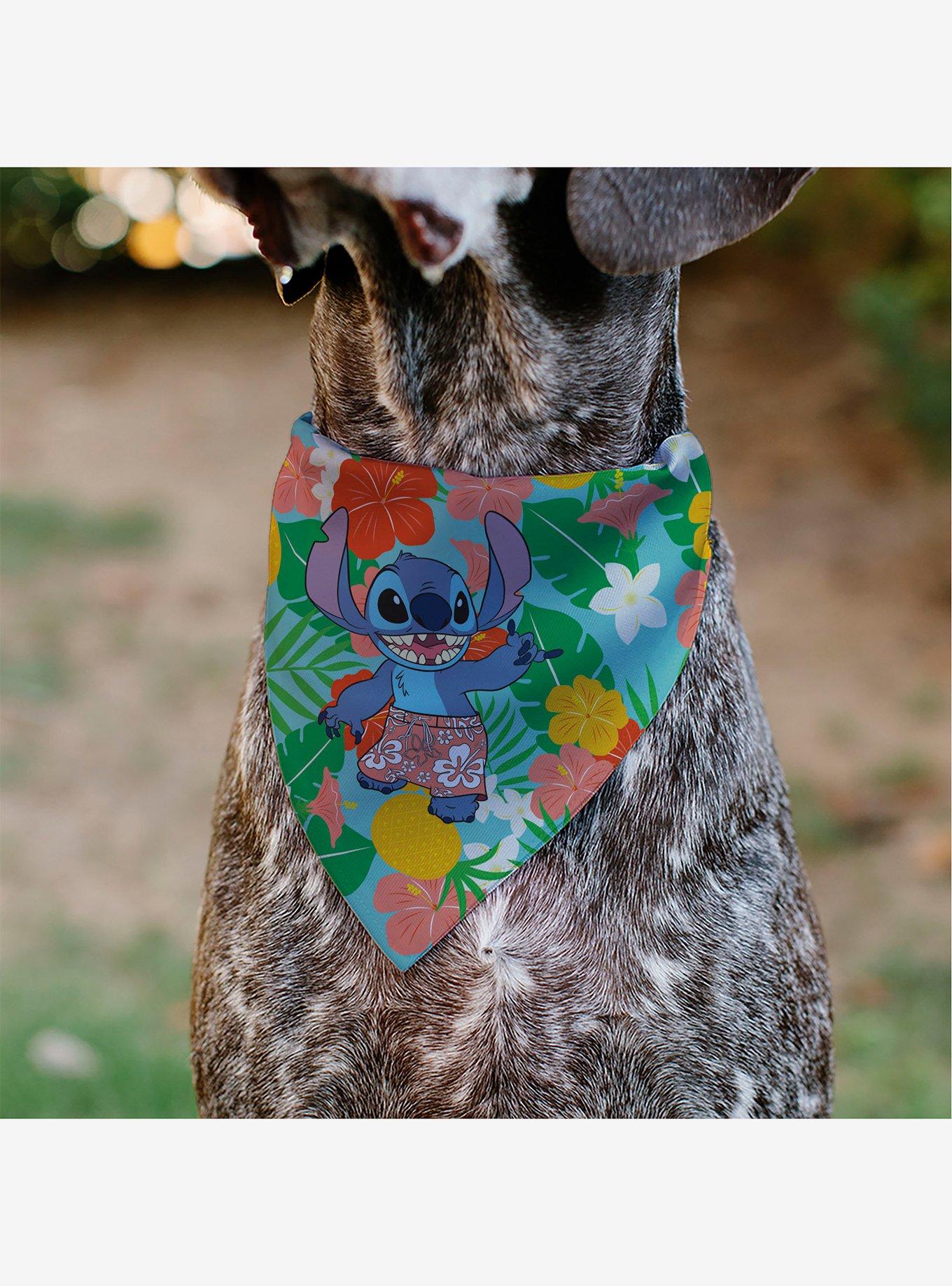 Disney Lilo and Stitch Stitch Hang Loose Pose Floral Collage Slip On Collar Pet Bandana - Bandana Only, , alternate