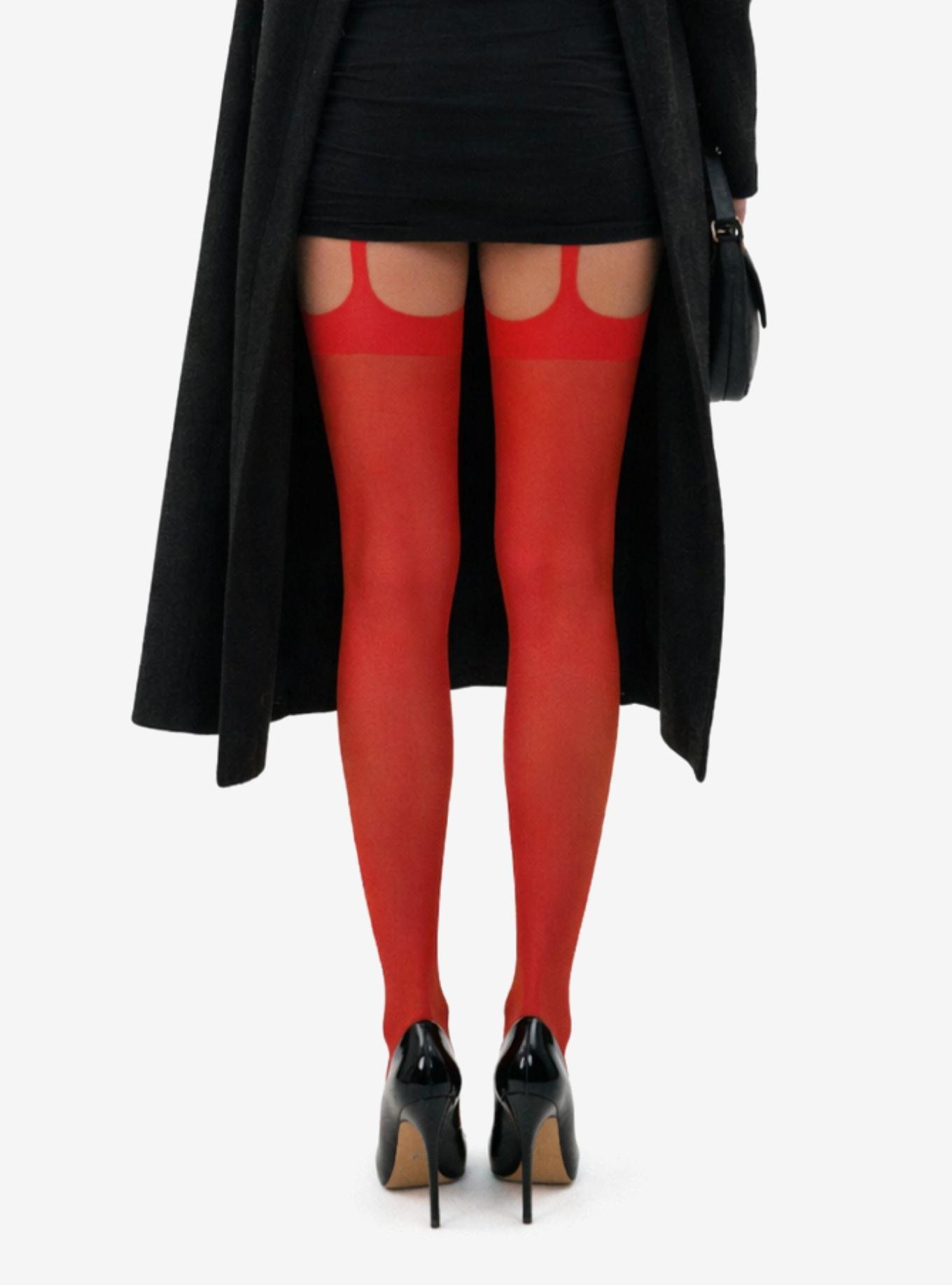 LECHERY Red Spaghetti Strap Shiny Lustrous Pantyhose, RED, alternate - view 3