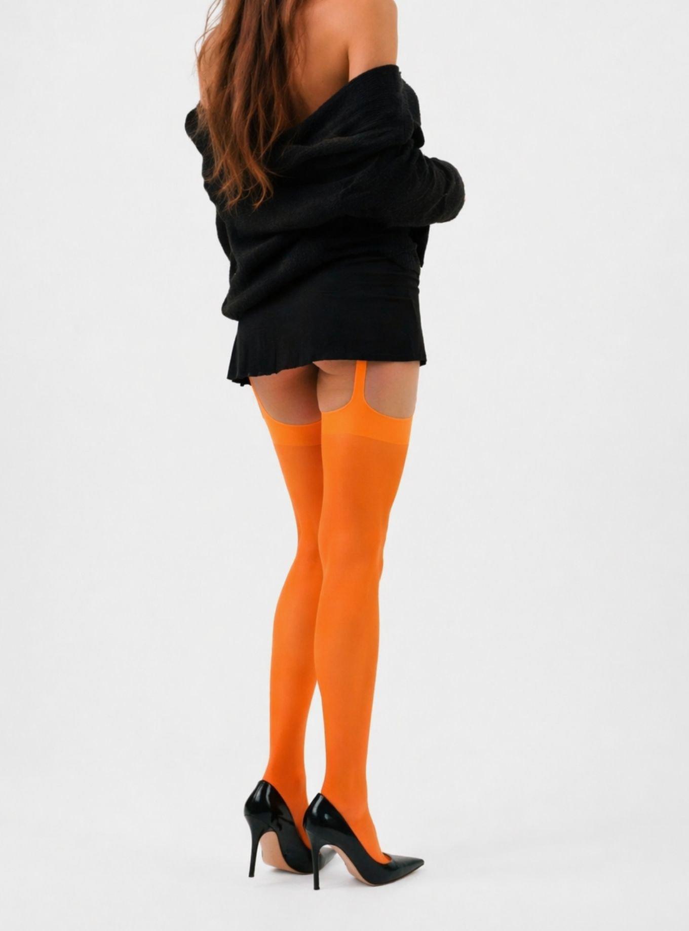 LECHERY Orange Spaghetti Strap Shiny Lustrous Pantyhose, ORANGE, alternate - view 3