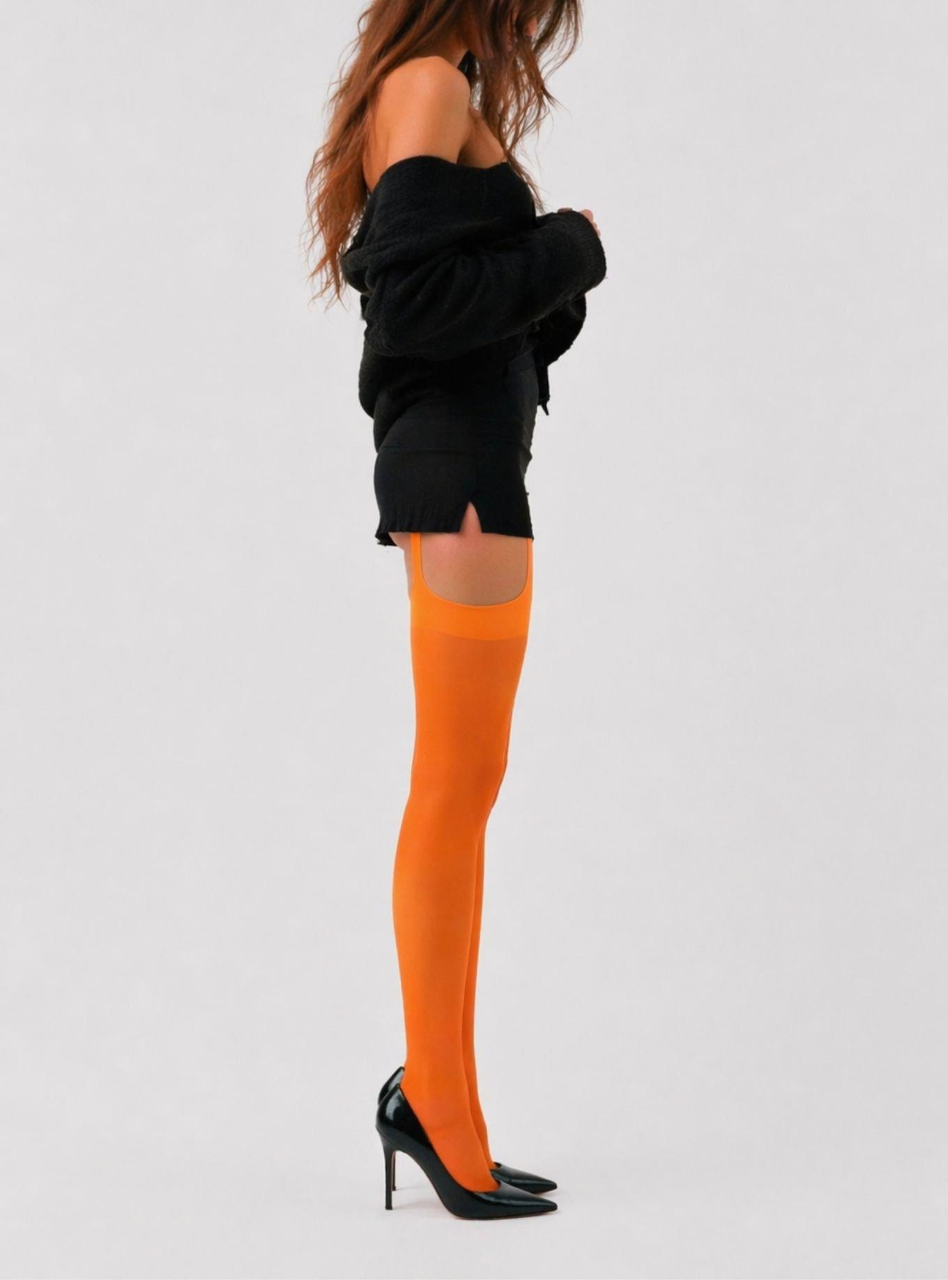 LECHERY Orange Spaghetti Strap Shiny Lustrous Pantyhose, ORANGE, alternate - view 4