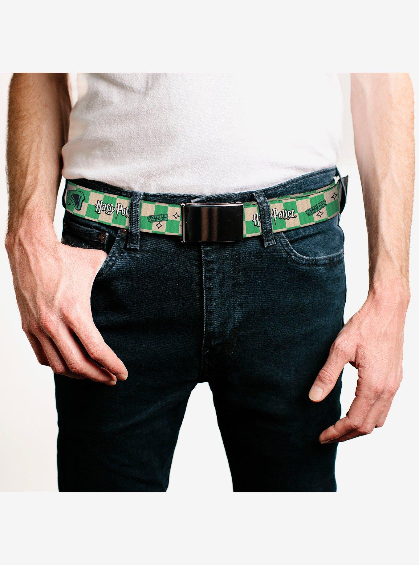 Harry Potter Slytherin Icons Checker Cream Mint Clamp Buckle Belt, , hi-res