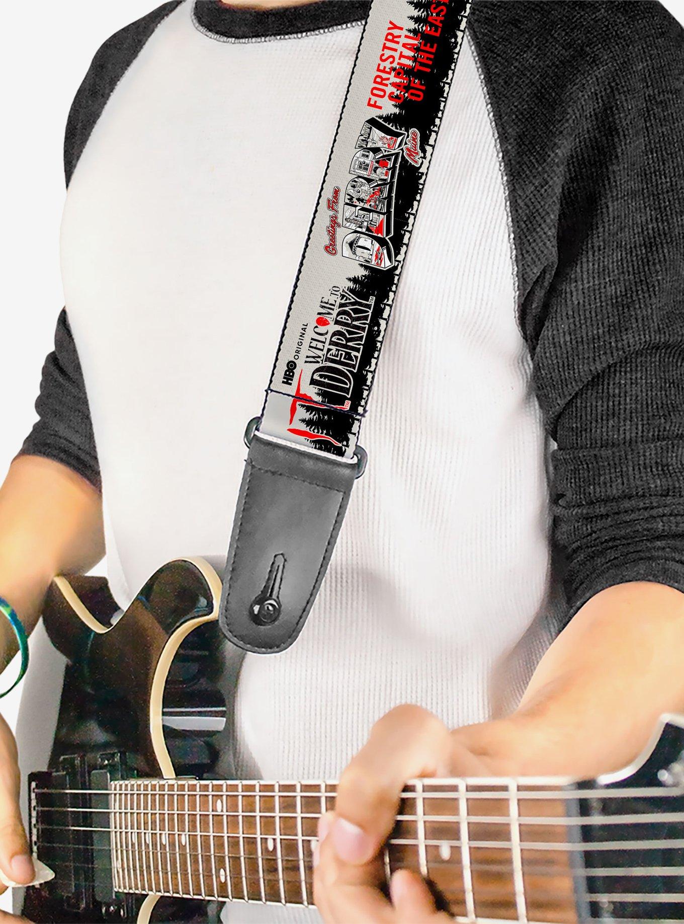 IT Welcome To Derry Icons and Forest Scenery White Guitar Strap, , hi-res