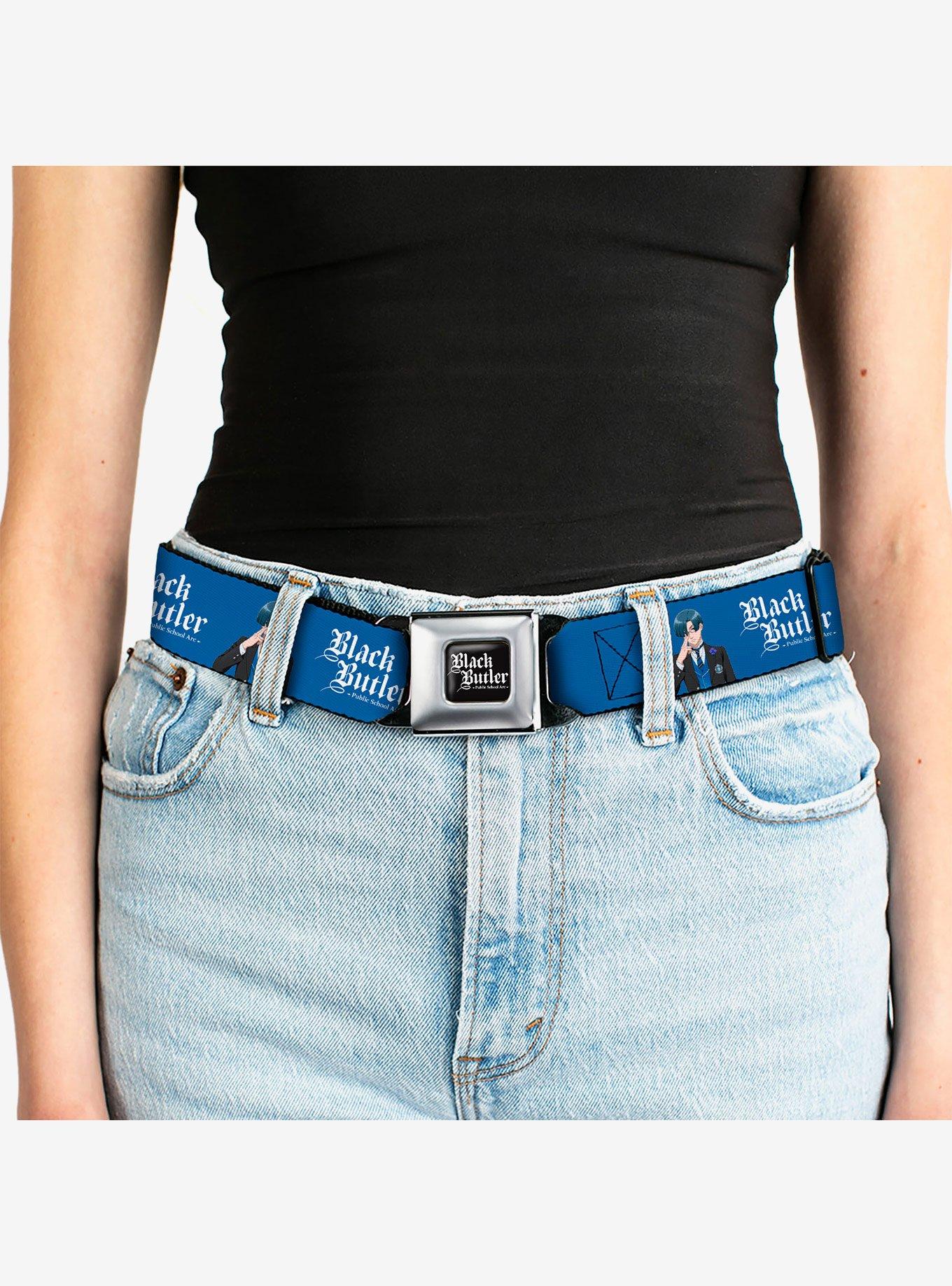Black Butler Lawrence Bluewer Pose and Title Seatbelt Buckle Belt, BLUE, alternate - view 5