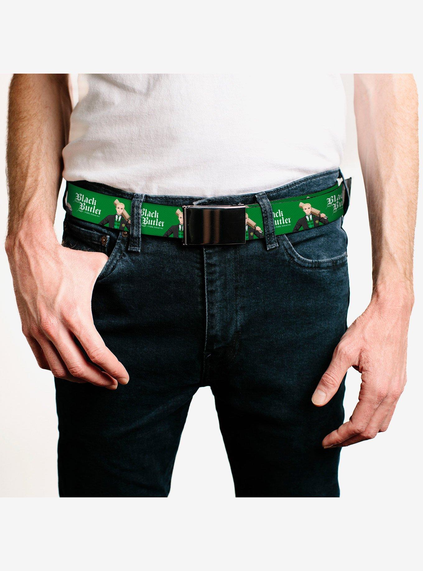 Black Butler Herman Greenhill Pose and Title Clamp Buckle Belt, , hi-res