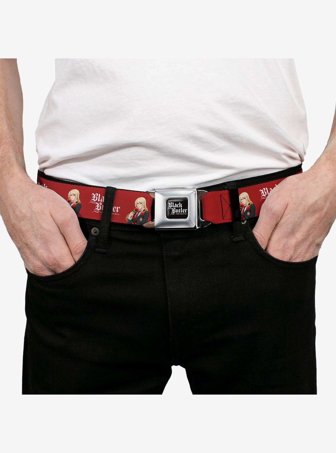 Black Butler Edgar Redmond Pose and Title Seatbelt Buckle Belt, RED, alternate - view 3