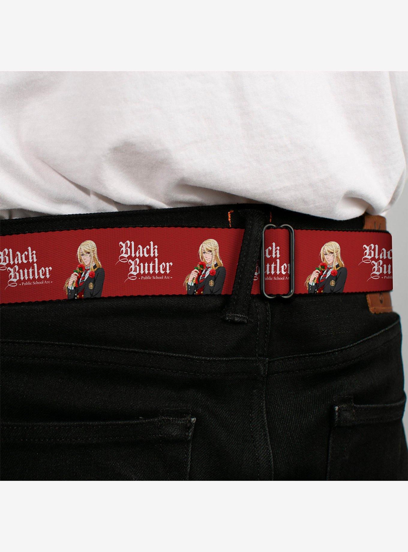 Black Butler Edgar Redmond Pose and Title Seatbelt Buckle Belt, RED, alternate - view 4