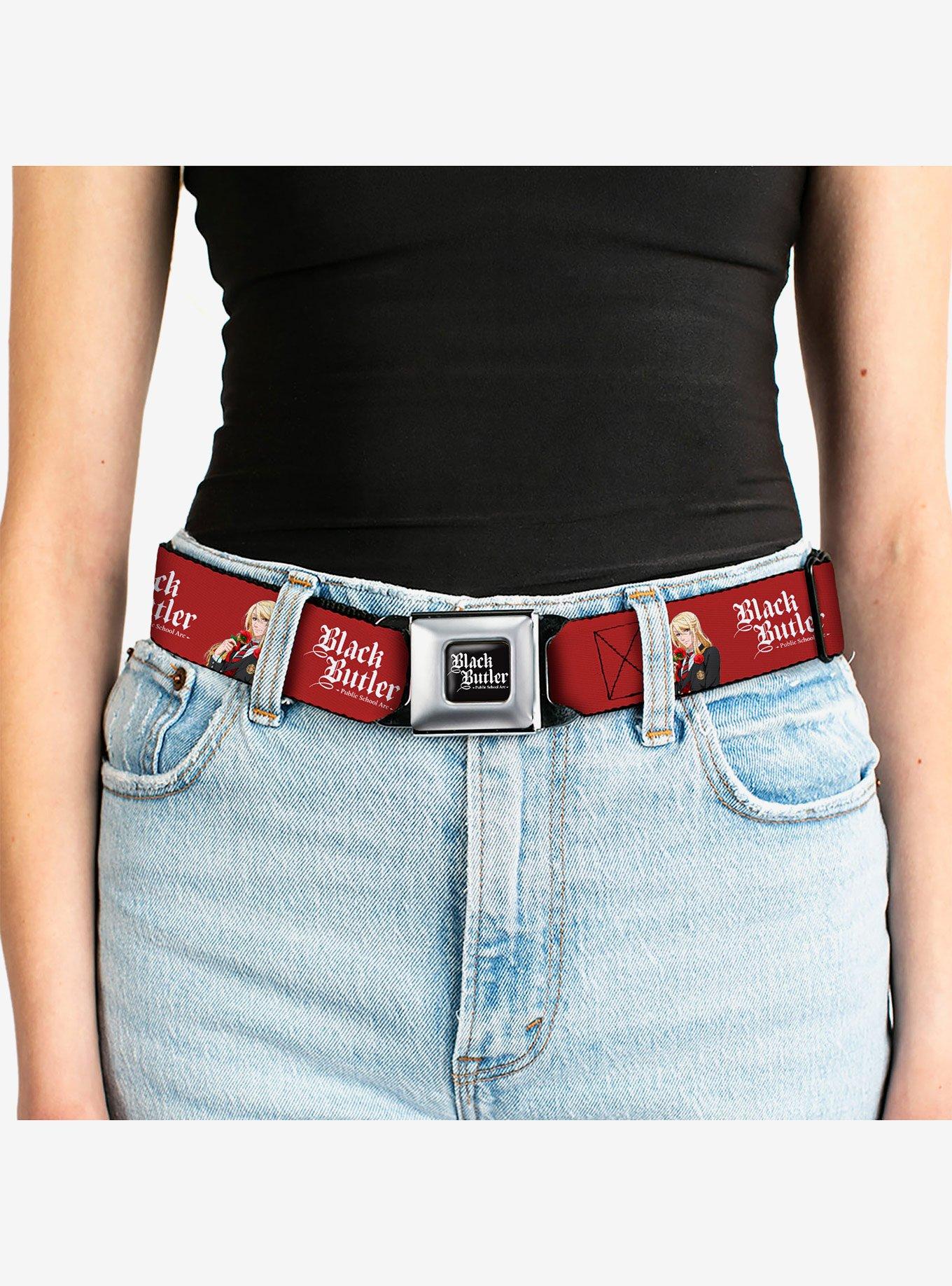 Black Butler Edgar Redmond Pose and Title Seatbelt Buckle Belt, RED, alternate - view 5