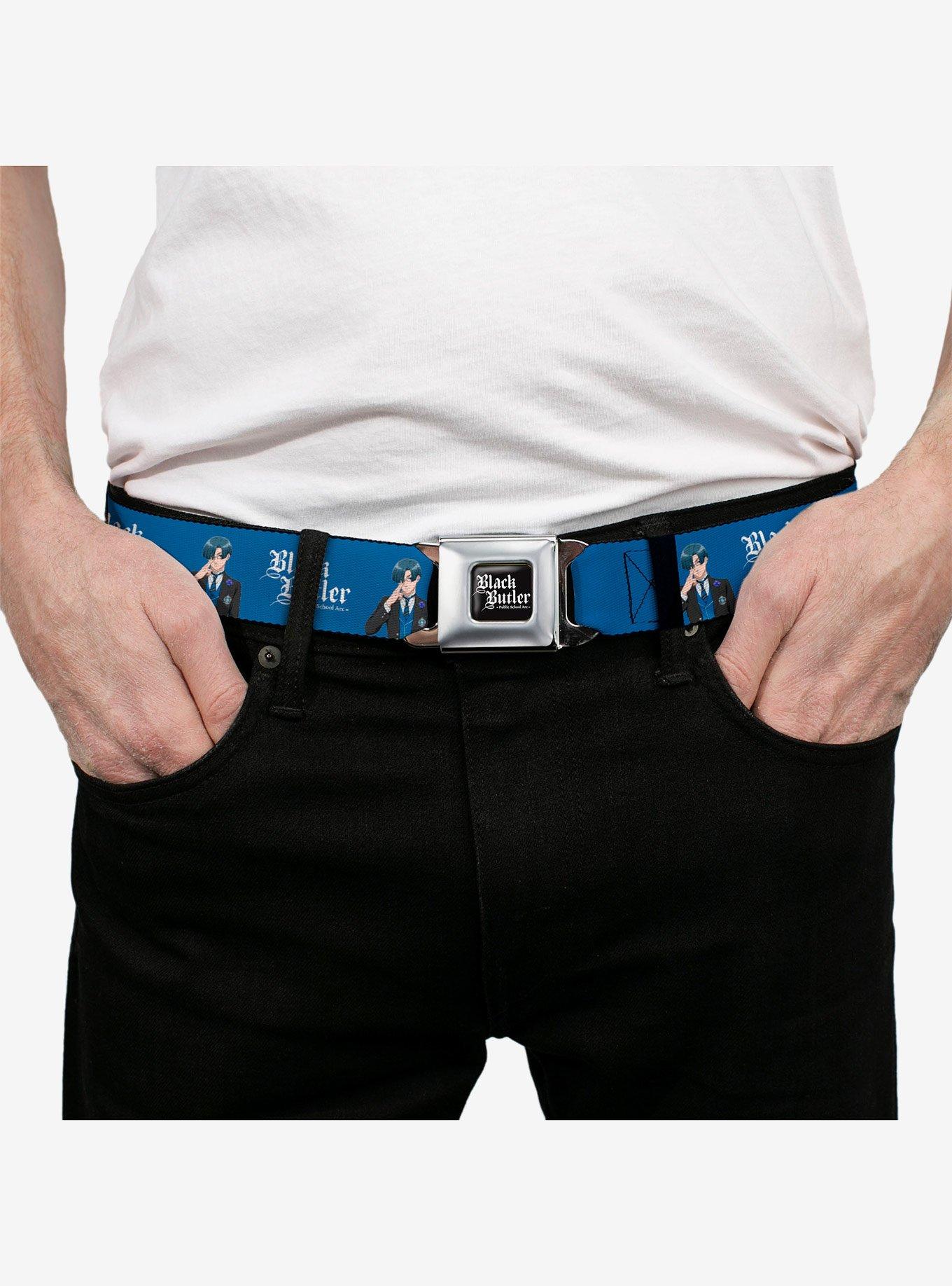 Black Butler Lawrence Bluewer Pose and Title Seatbelt Buckle Belt, BLUE, alternate - view 3