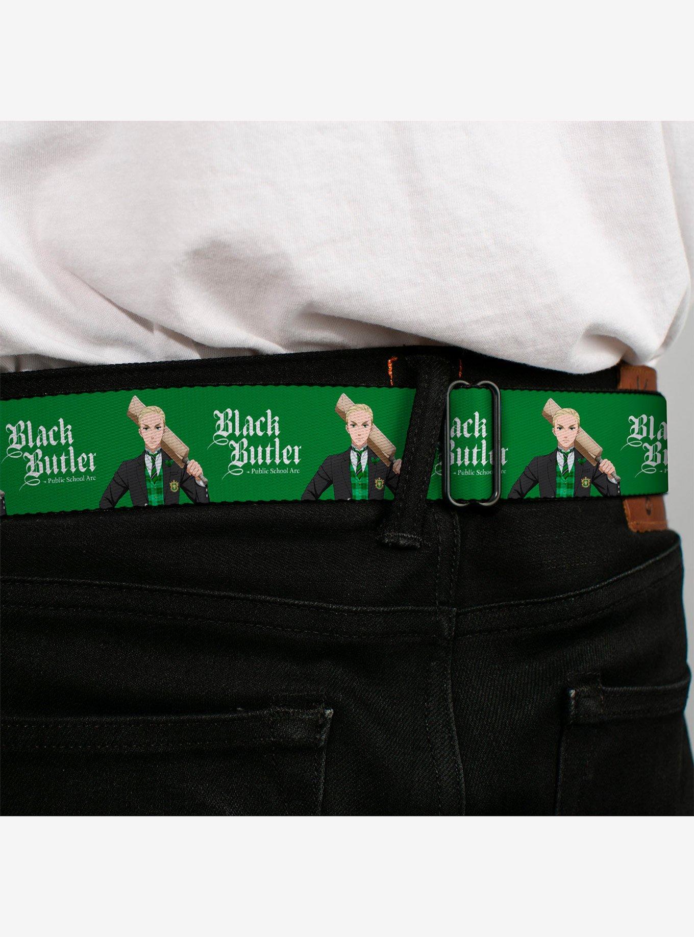 Black Butler Herman Greenhill Pose and Title Seatbelt Buckle Belt, GREEN, alternate - view 4