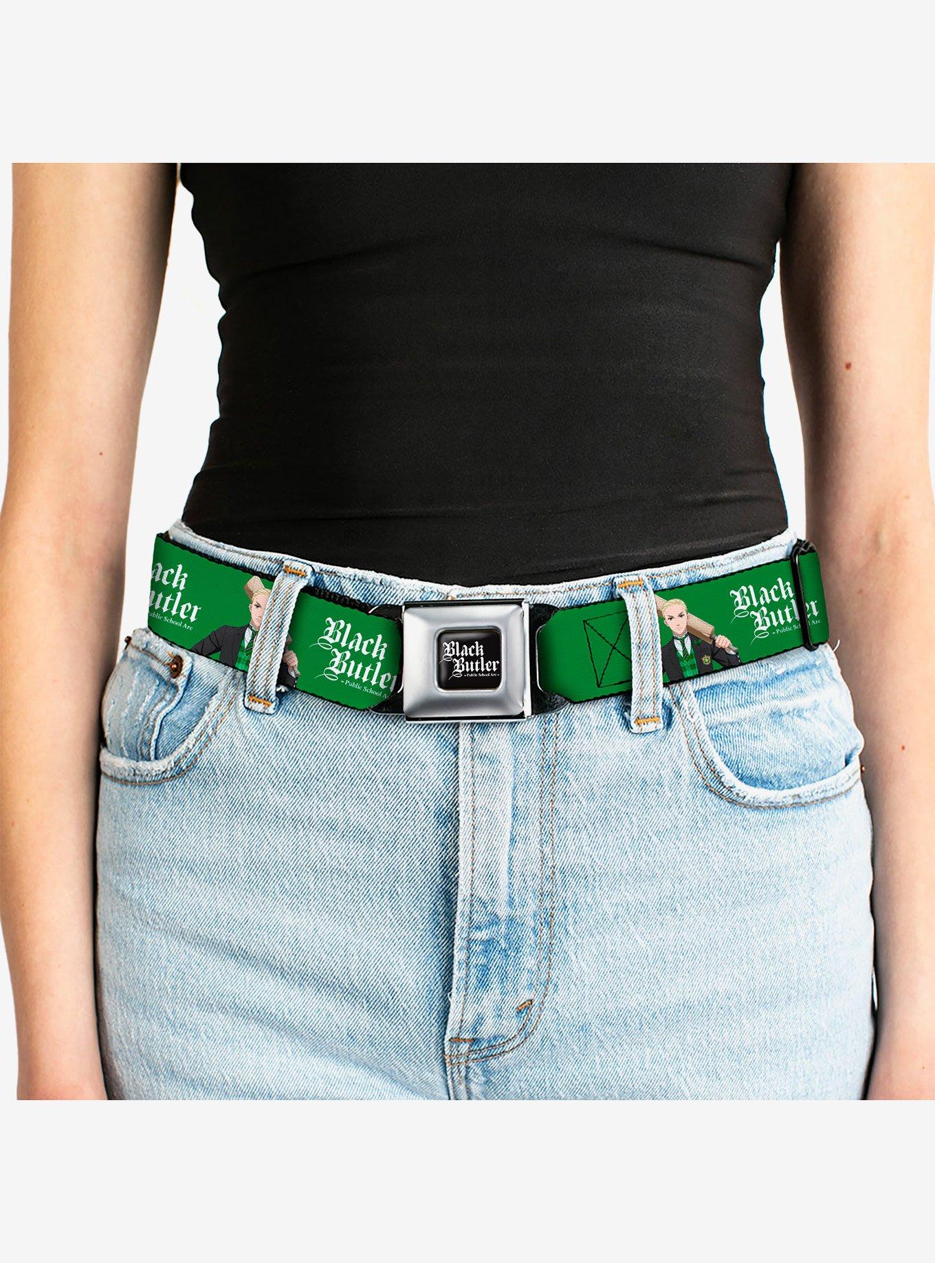 Black Butler Herman Greenhill Pose and Title Seatbelt Buckle Belt, GREEN, alternate - view 5