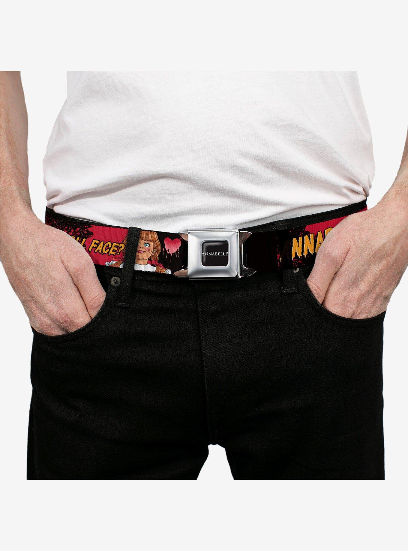 Annabelle Miss Me Doll Face Pose Seatbelt Buckle Belt, RED, alternate - view 3