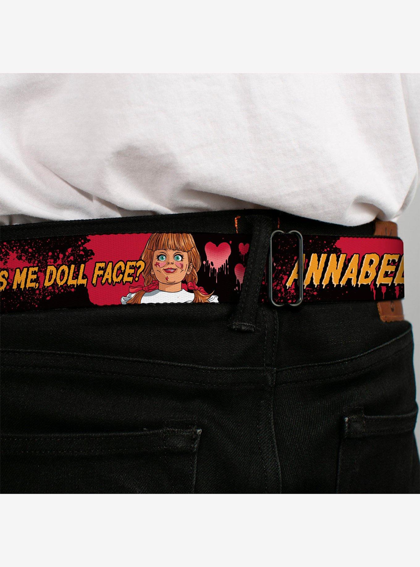 Annabelle Miss Me Doll Face Pose Seatbelt Buckle Belt, RED, alternate - view 4