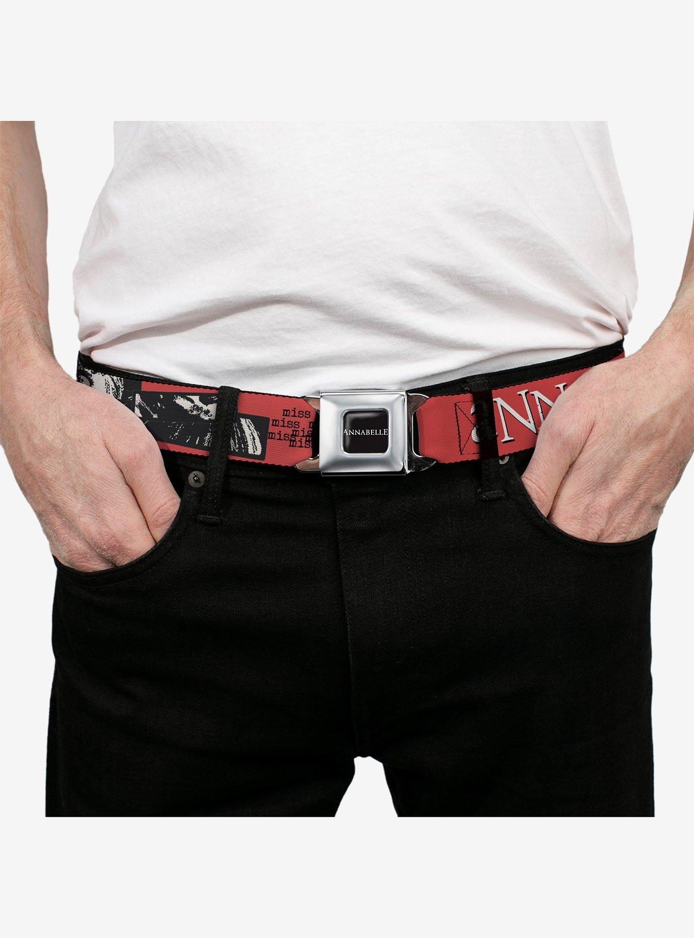 Annabelle Miss Me Eyes and Text Seatbelt Buckle Belt, RED, alternate - view 3