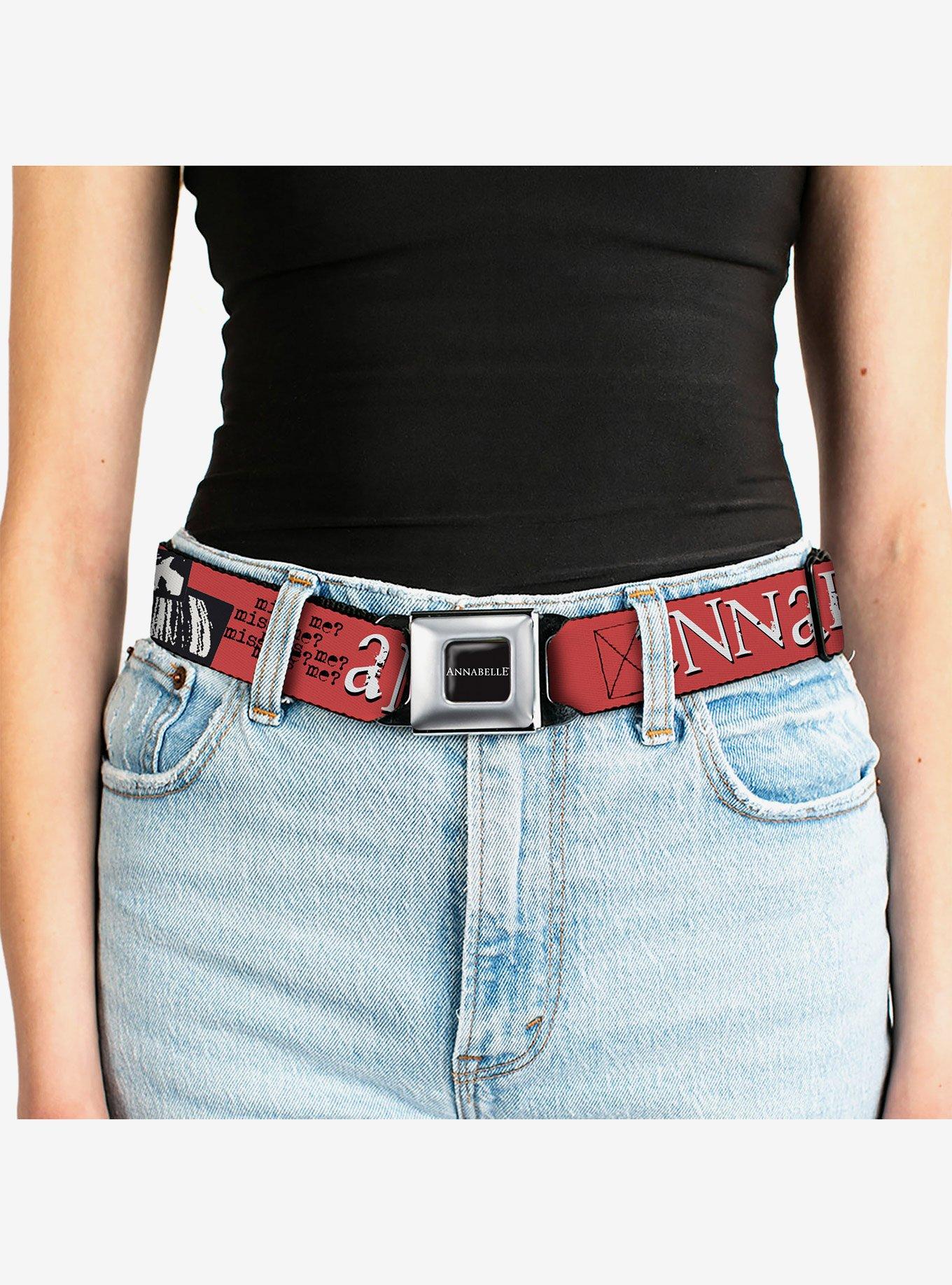 Annabelle Miss Me Eyes and Text Seatbelt Buckle Belt, RED, alternate - view 5