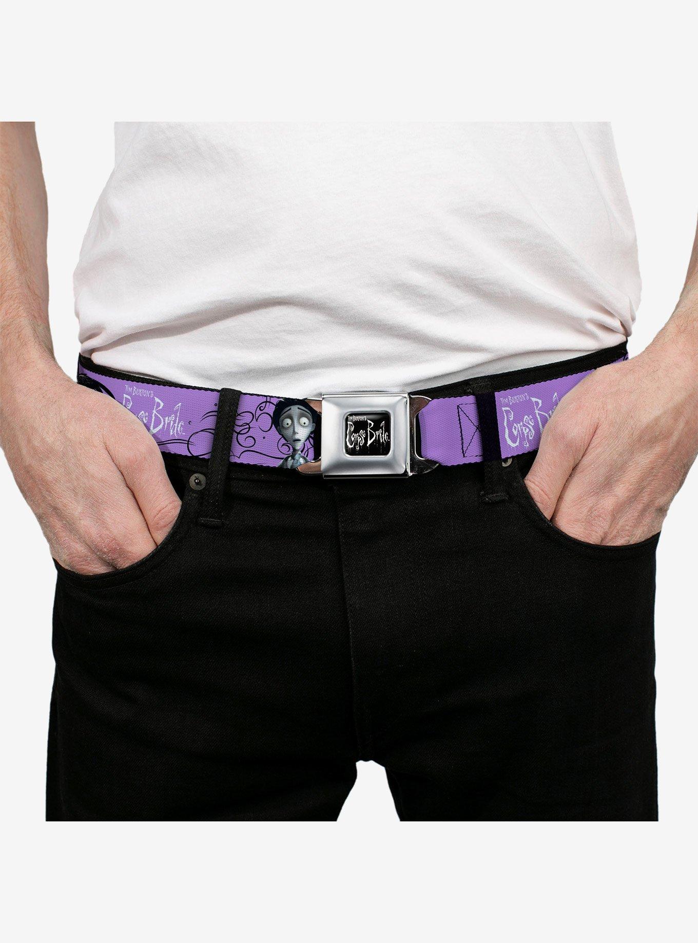 Corpse Bride Victor and Emily Living Marry the Dead Seatbelt Buckle Belt, PINK, alternate - view 3