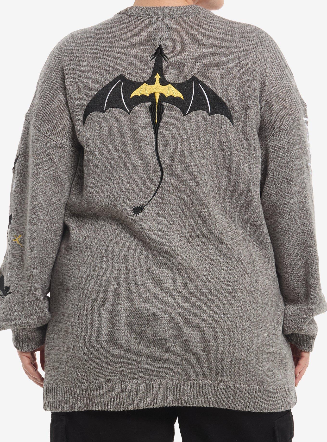 Fourth Wing Violet Dragons Plus Size Cardigan, GREY  BLACK, alternate - view 2