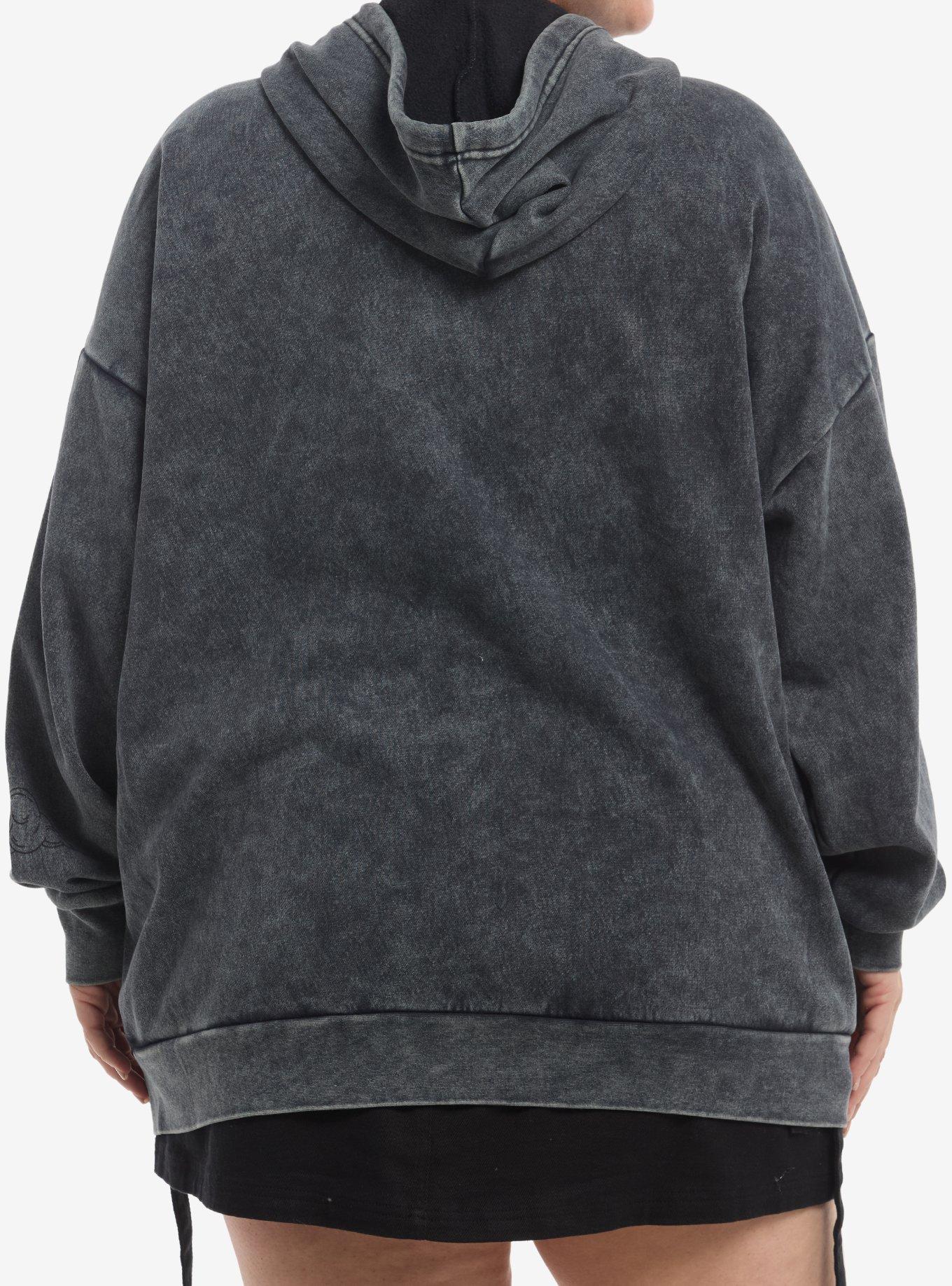 Fourth Wing Dragons Mineral Wash Plus Size Hoodie, CHARCOAL  BLACK, alternate - view 2