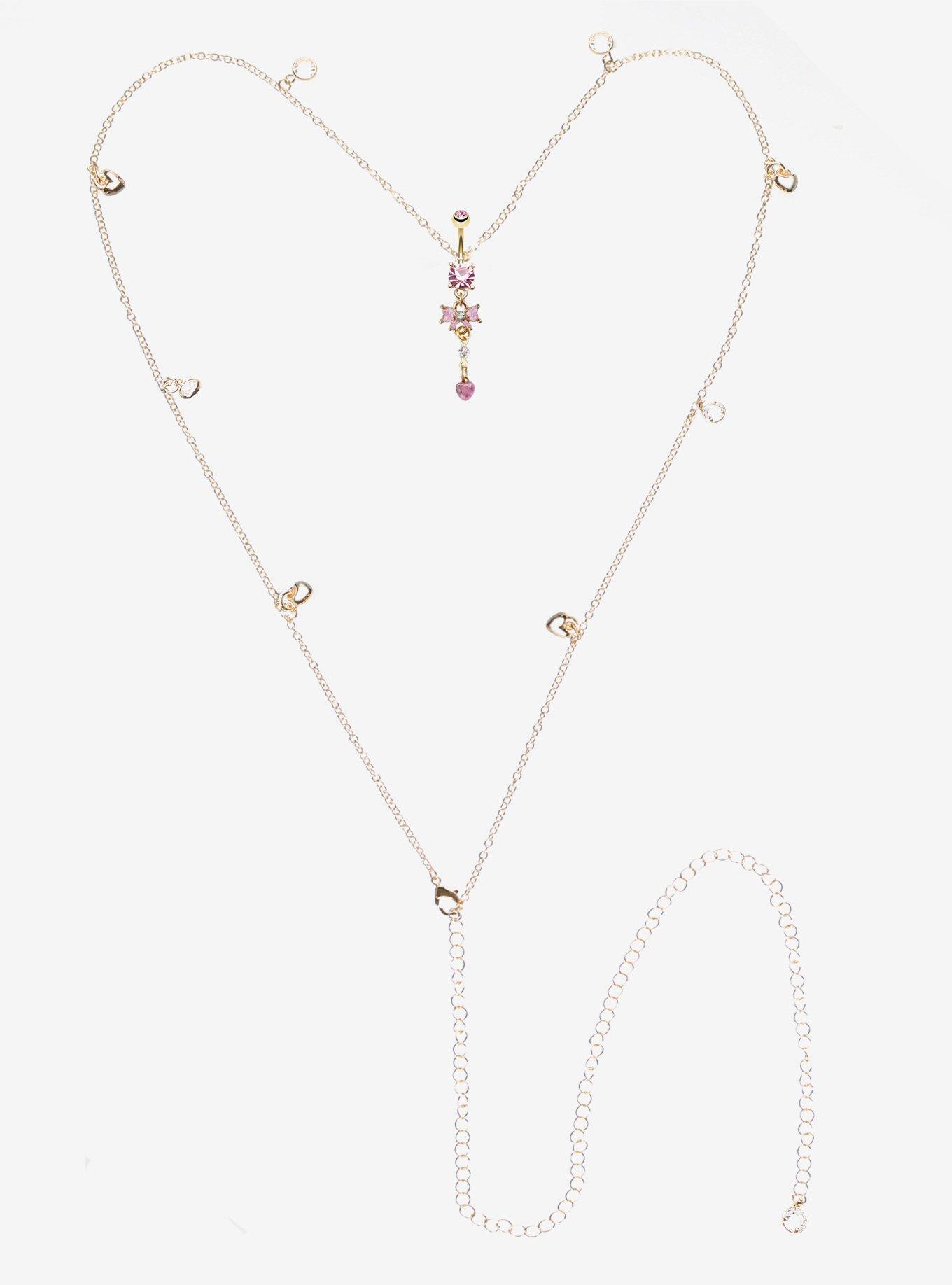 Steel Pink Bow Navel Barbell & Belly Chain, , hi-res