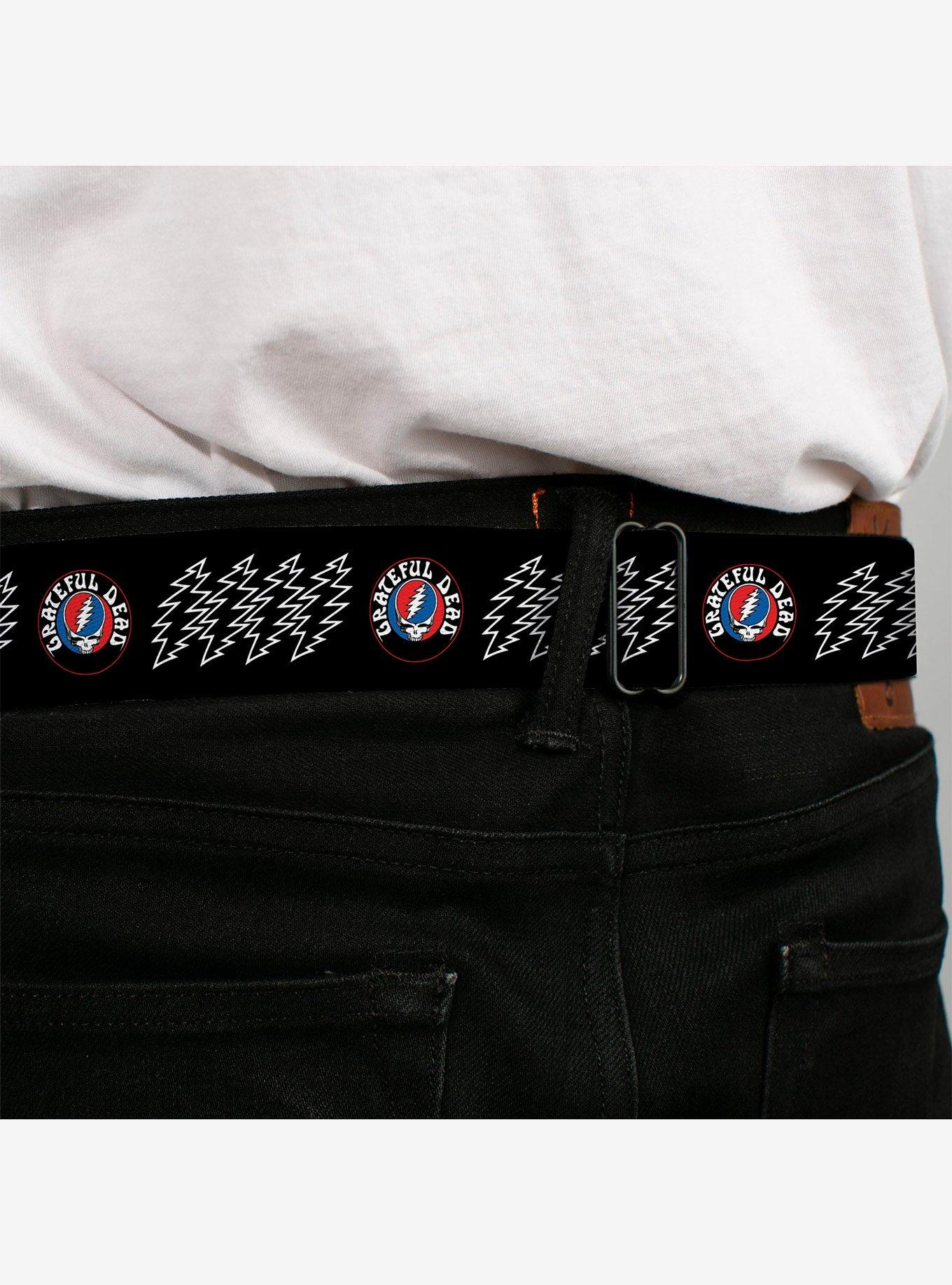 Grateful Dead Steal Your Face and Bolts Black White Seatbelt Buckle Belt, BLACK, alternate - view 4