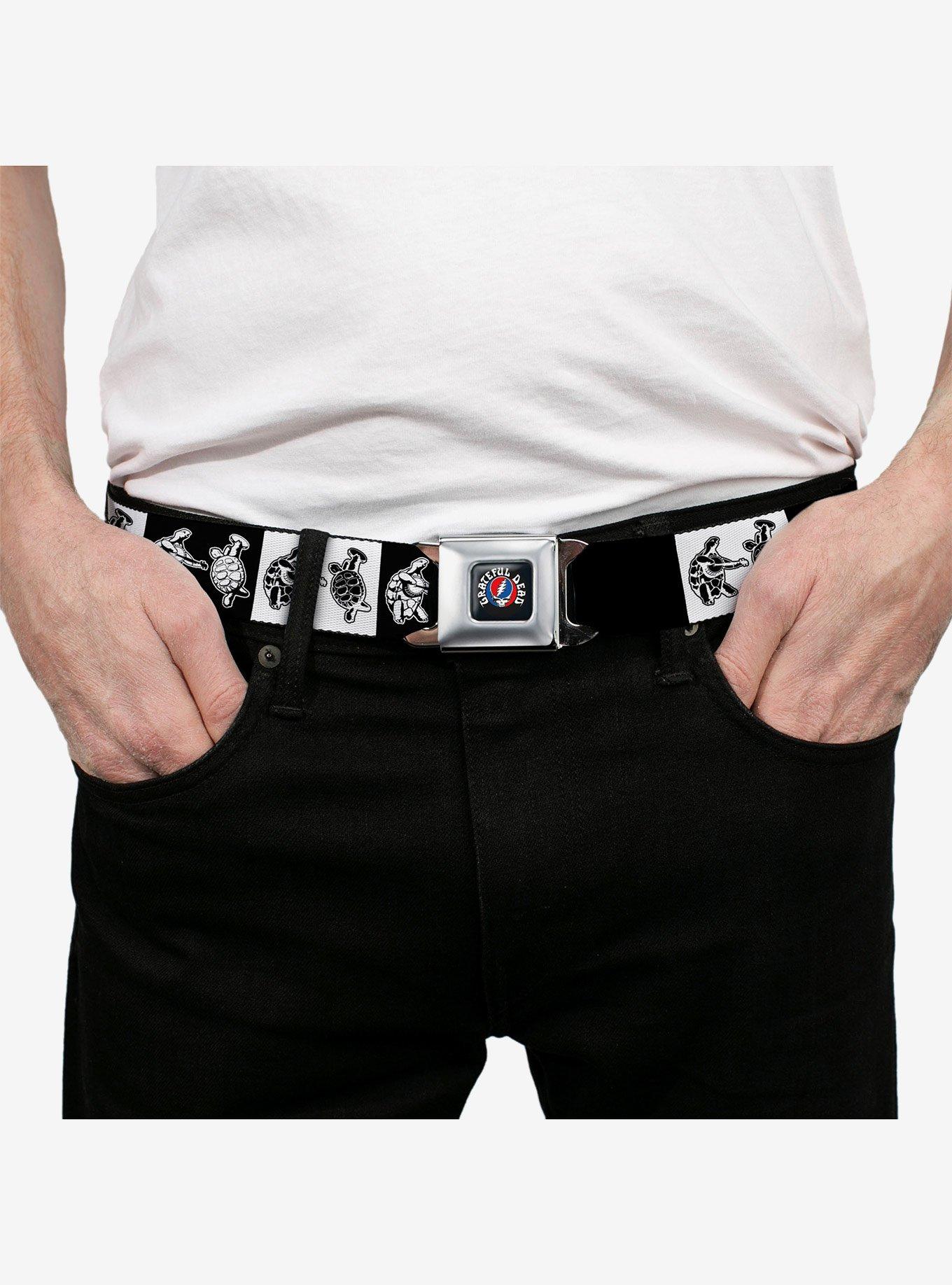Grateful Dead Dancing Terrapin Blocks Black White Seatbelt Buckle Belt, BLACK, alternate - view 3