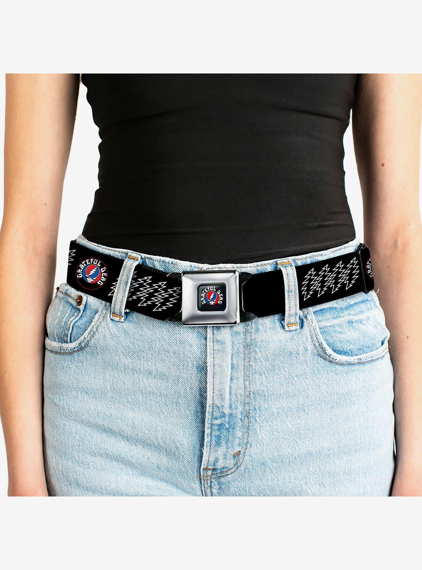 Grateful Dead Steal Your Face and Bolts Black White Seatbelt Buckle Belt