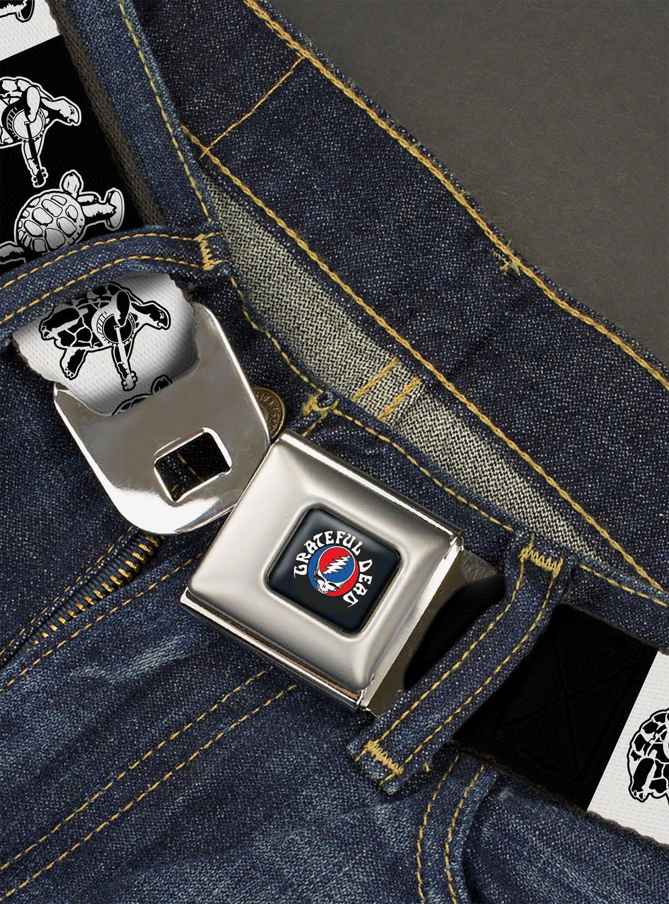 Grateful Dead Dancing Terrapin Blocks Black White Seatbelt Buckle Belt, , hi-res
