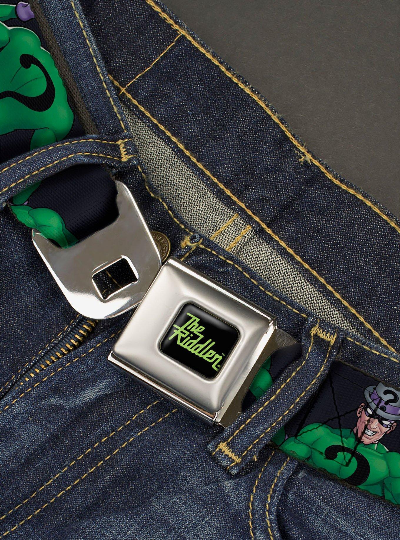DC Comics Batman Villain The Riddler Pose Turns Black Youth Seatbelt Buckle Belt, , hi-res