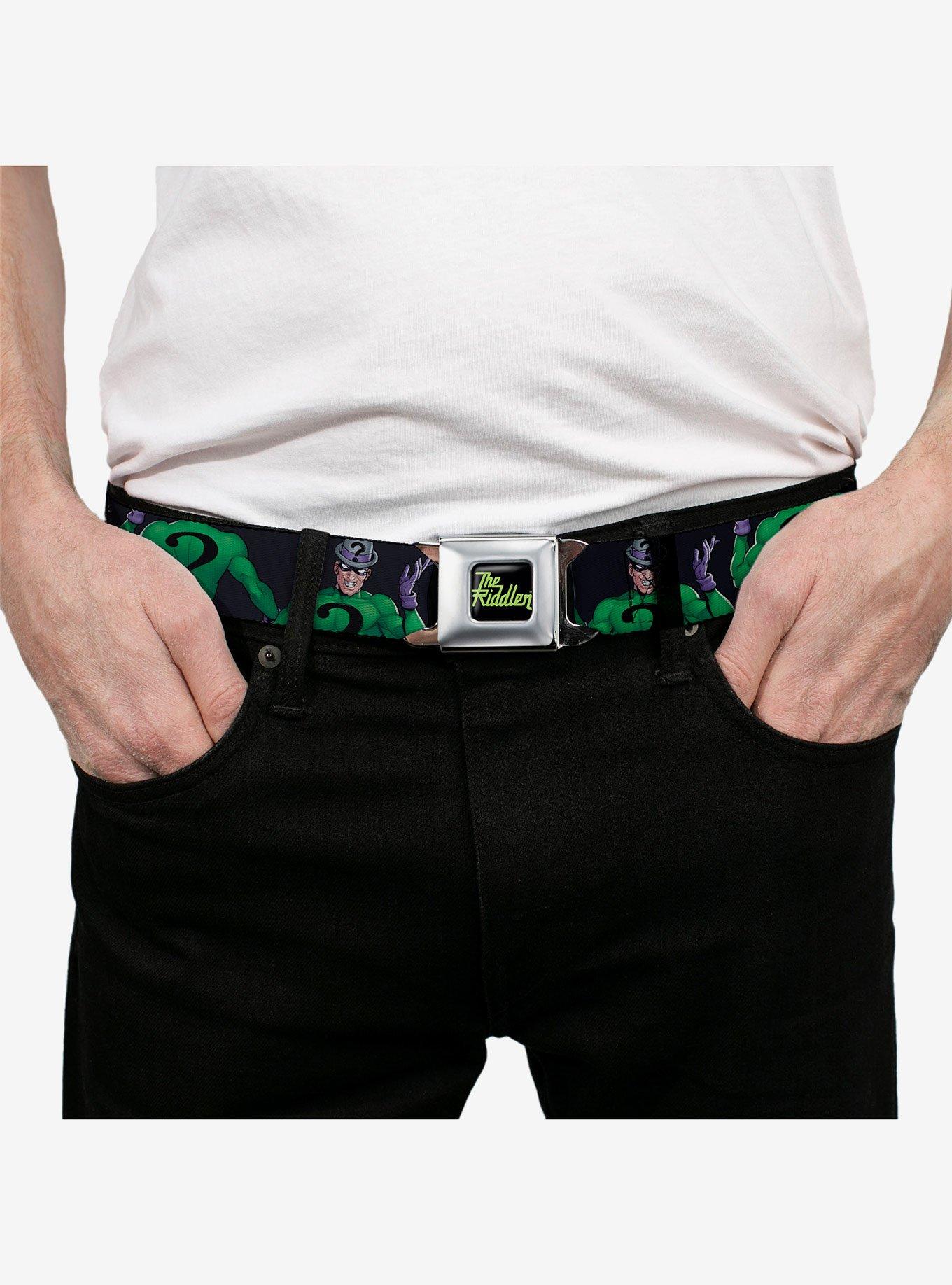 DC Comics Batman Villain The Riddler Pose Turns Black Youth Seatbelt Buckle Belt, , alternate - view 3