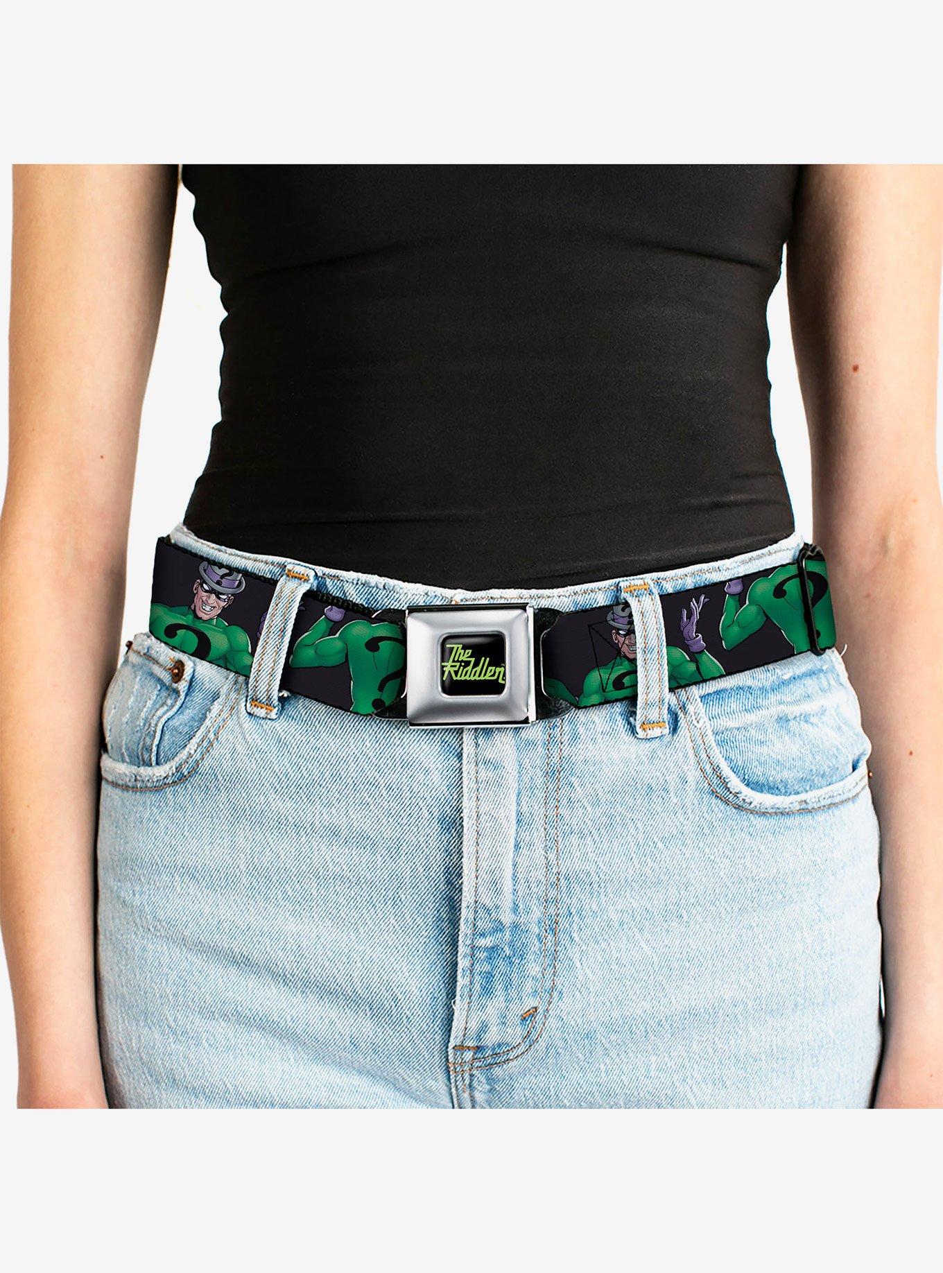 DC Comics Batman Villain The Riddler Pose Turns Black Youth Seatbelt Buckle Belt, , alternate - view 5
