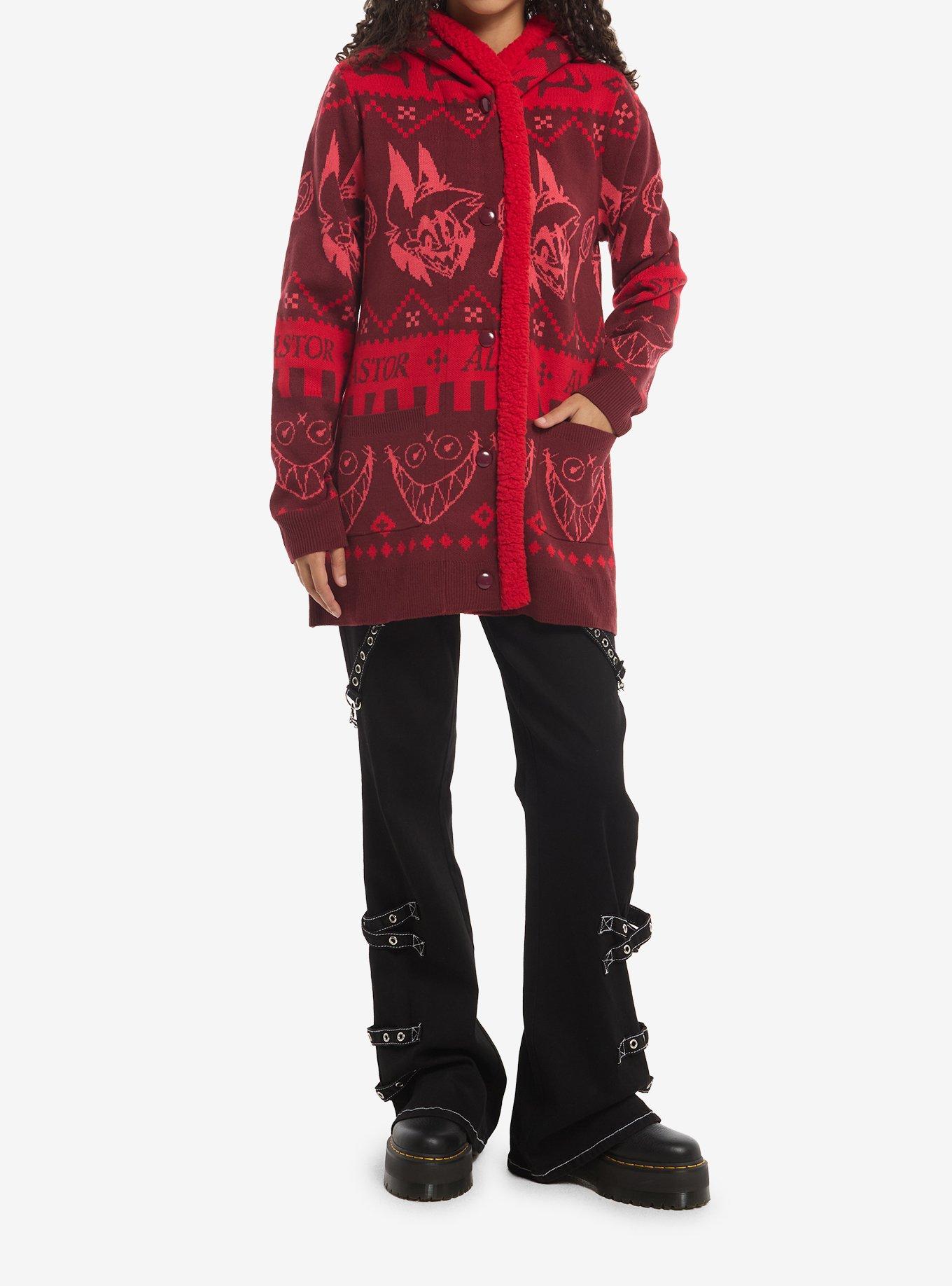 Hazbin Hotel Alastor Fair Isle Sherpa Girls Cardigan, MULTI, alternate - view 3
