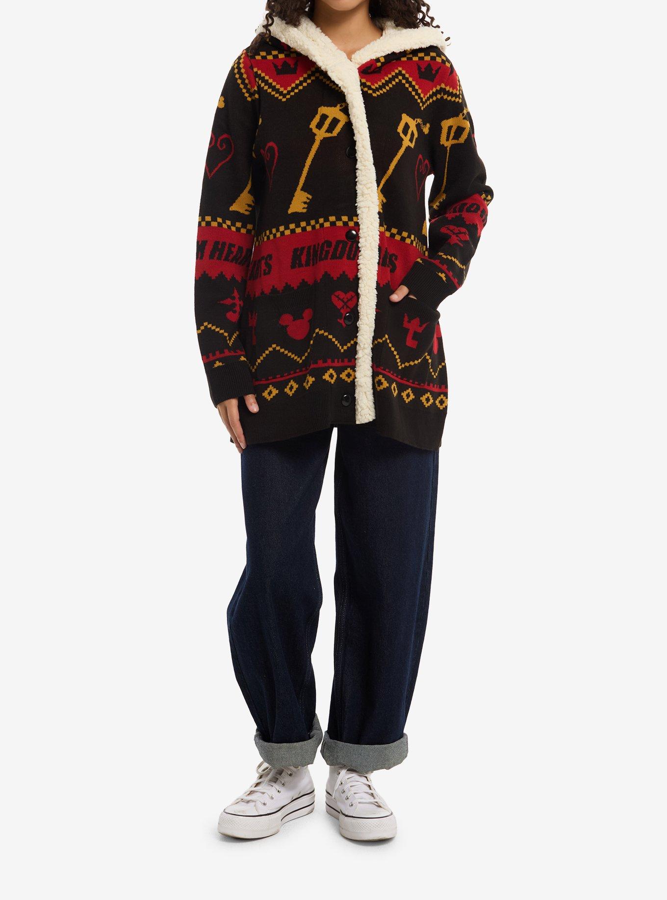 Disney Kingdom Hearts Fair Isle Girls Sherpa Hooded Cardigan, MULTI, alternate - view 3