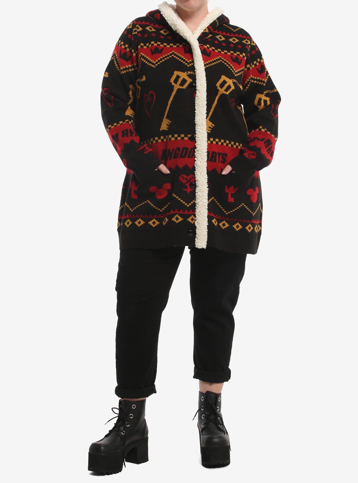 Disney Kingdom Hearts Fair Isle Girls Sherpa Hooded Cardigan Plus Size, MULTI, alternate - view 2
