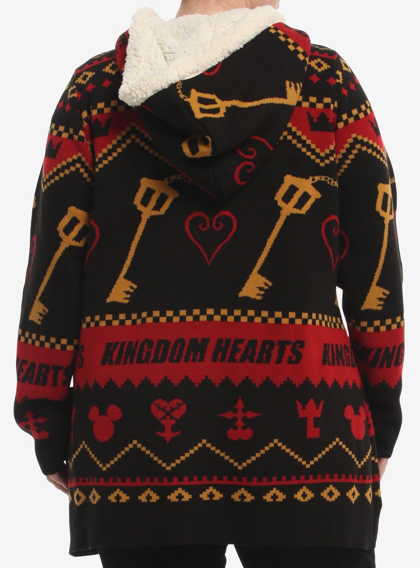 Disney Kingdom Hearts Fair Isle Girls Sherpa Hooded Cardigan Plus Size, MULTI, alternate - view 3