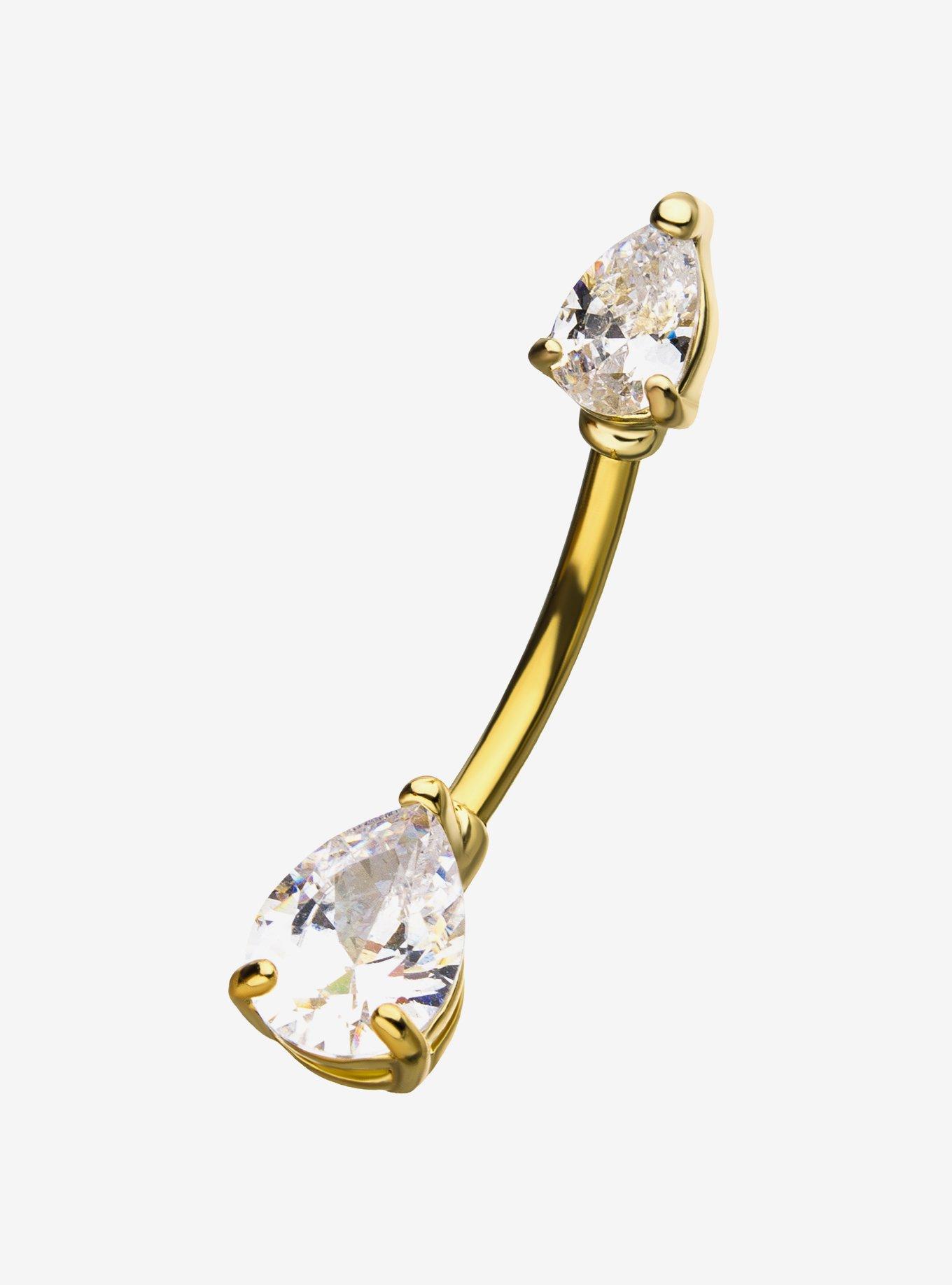 Steel Gold CZ Navel Barbell, , hi-res