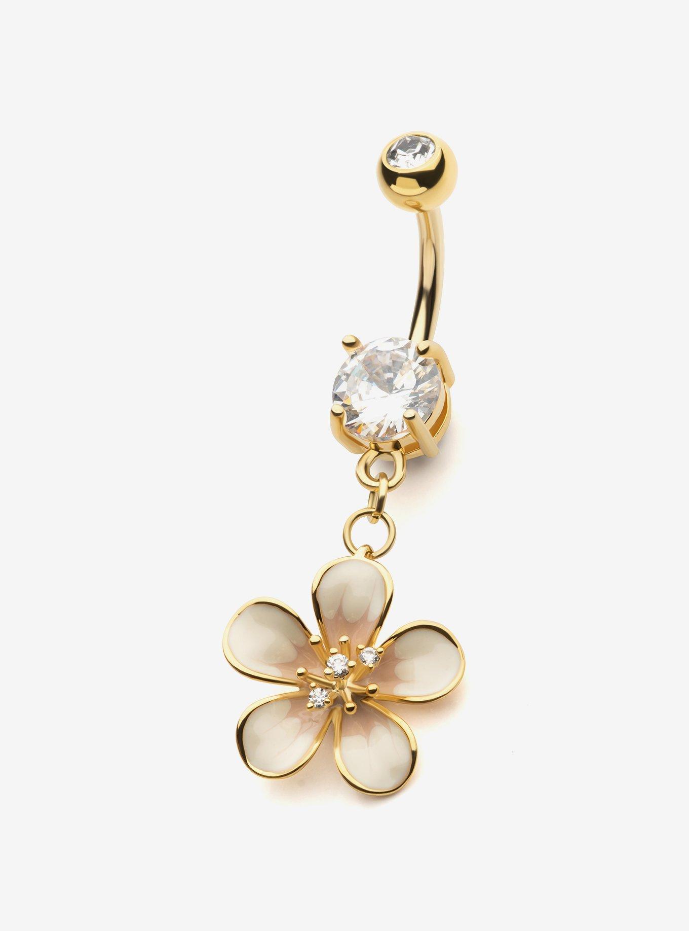 Steel Gold Flower Navel Barbell, , hi-res