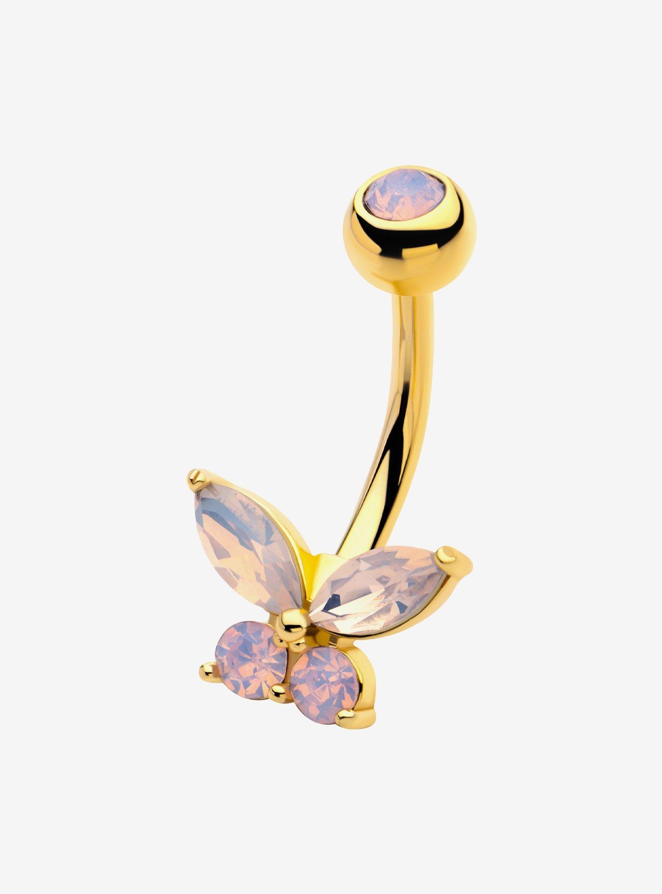 Steel Purple Butterfly Navel Barbell, , hi-res