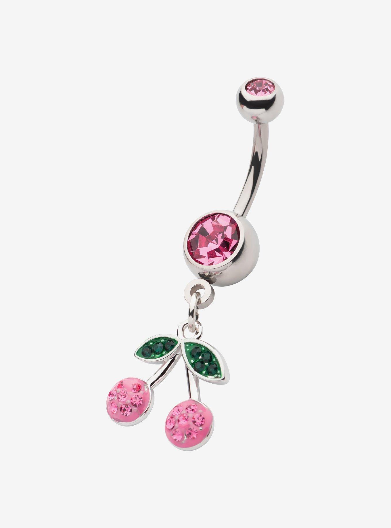 Steel Pink Cherry Navel Barbell, , hi-res