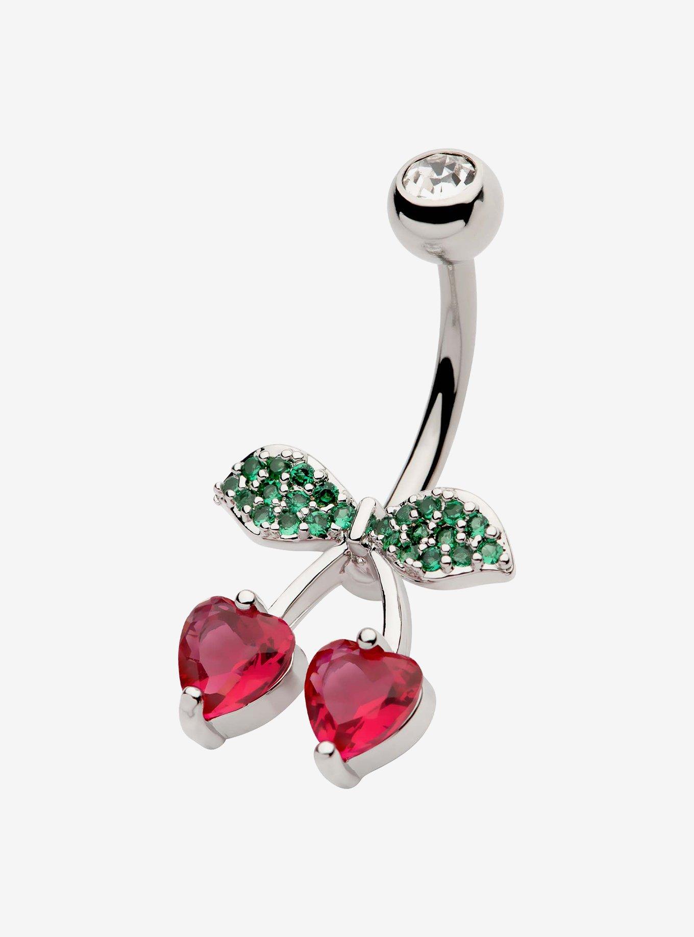 Steel Cherry Heart Navel Barbell, , hi-res