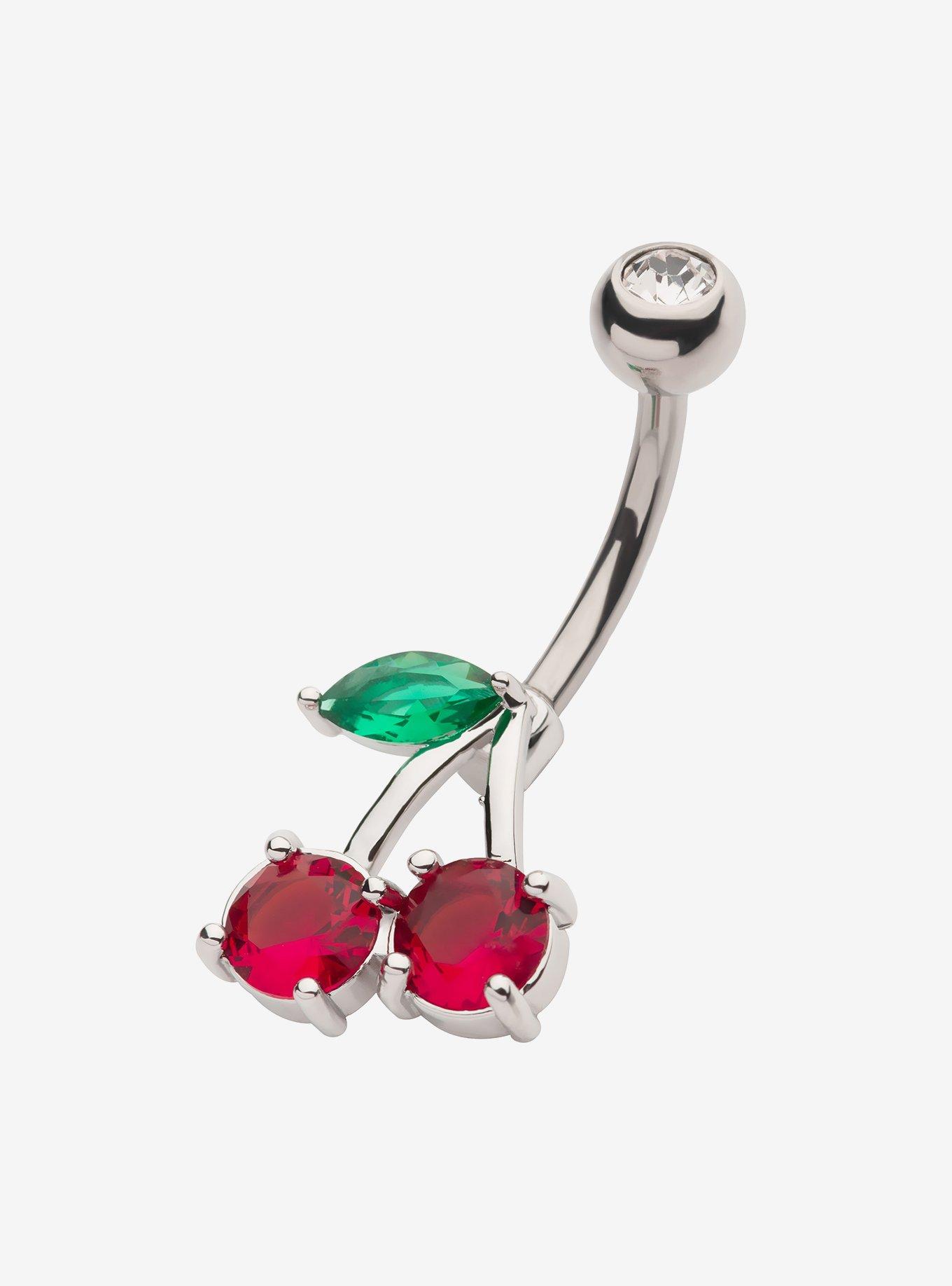 Steel Cherry Navel Barbell, , hi-res