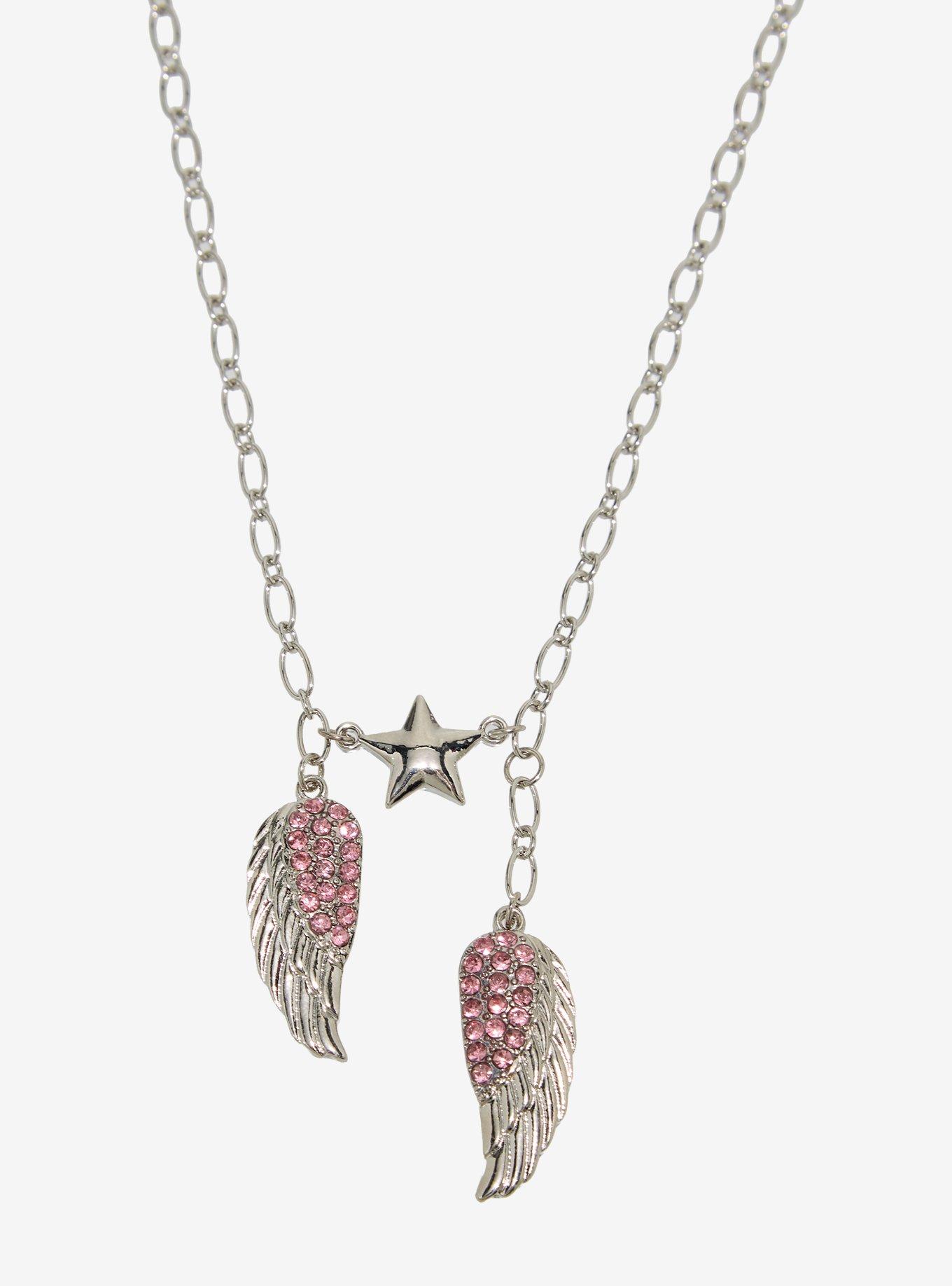 Social Collision Pink Bling Angel Wing Necklace, , alternate - view 3