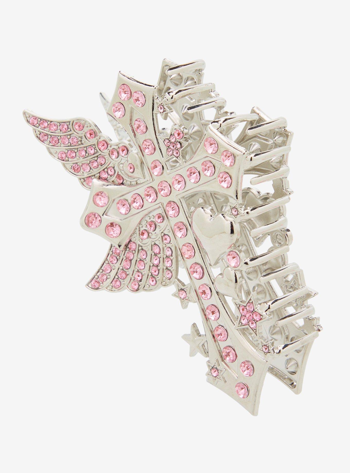 Social Collision Winged Cross Rhinestone Claw Hair Clip, , alternate - view 3