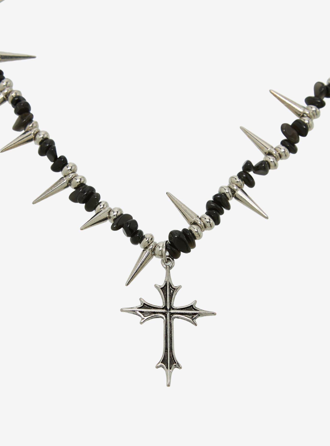 Spike Charm Cross Bead Necklace, , alternate - view 3